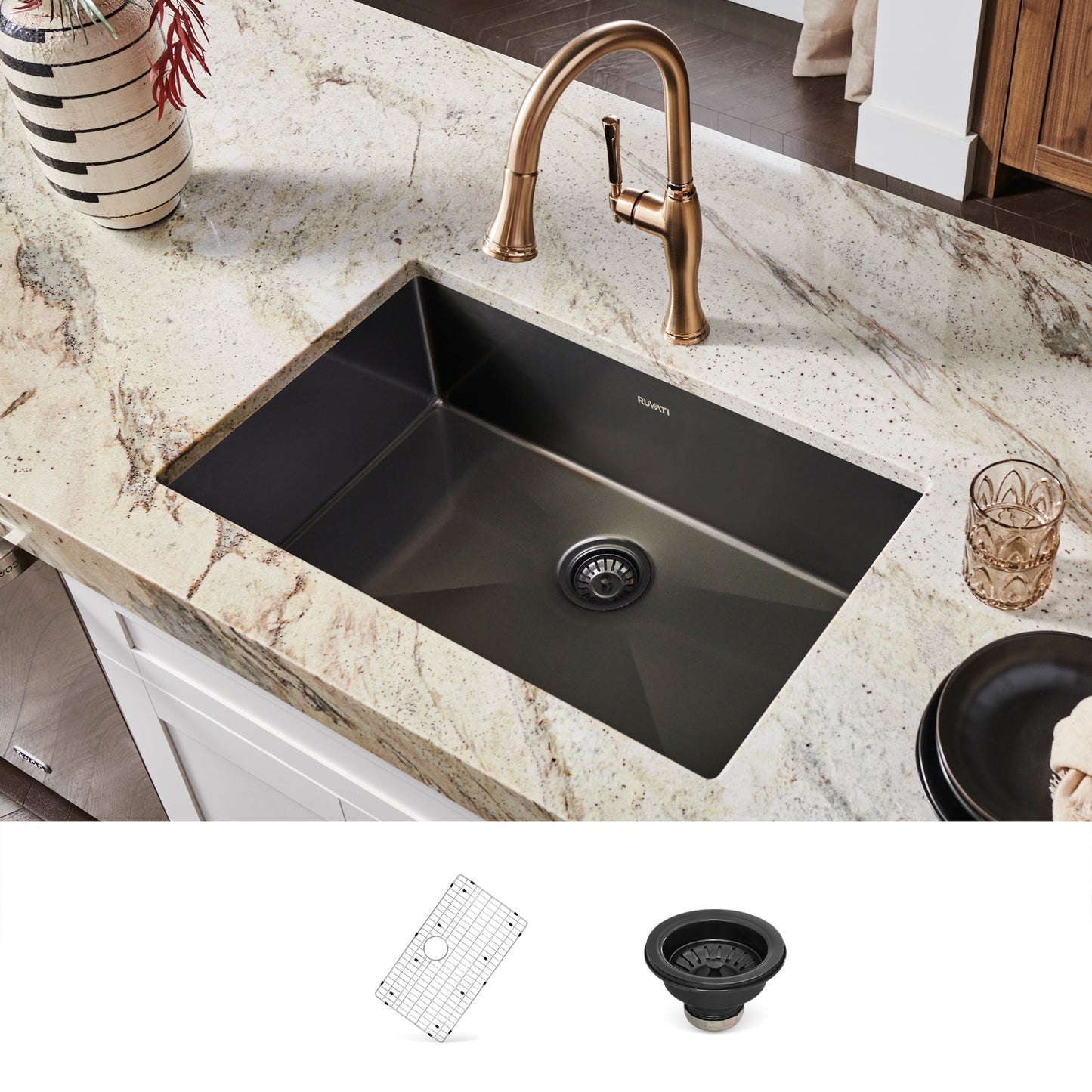 Ruvati Terraza Undermount 27-in x 25-in Stainless steel Single bowl 16 -Gauge Kitchen Sink
