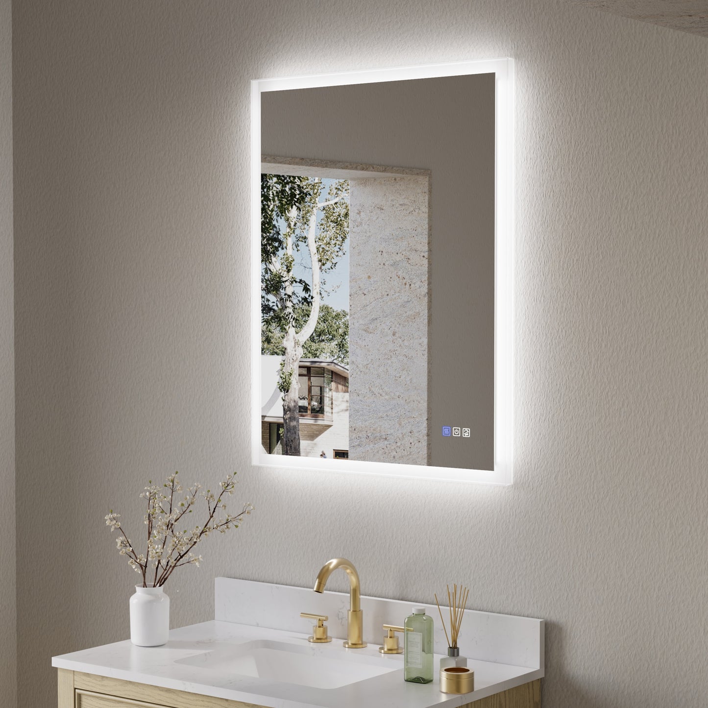 WELLFOR GALAXY LED Mirror 28-Inches x 36-Inches Polished Frameless Rectangle Dimmable Lighted Fog Free Bathroom Vanity Mirror ( White )