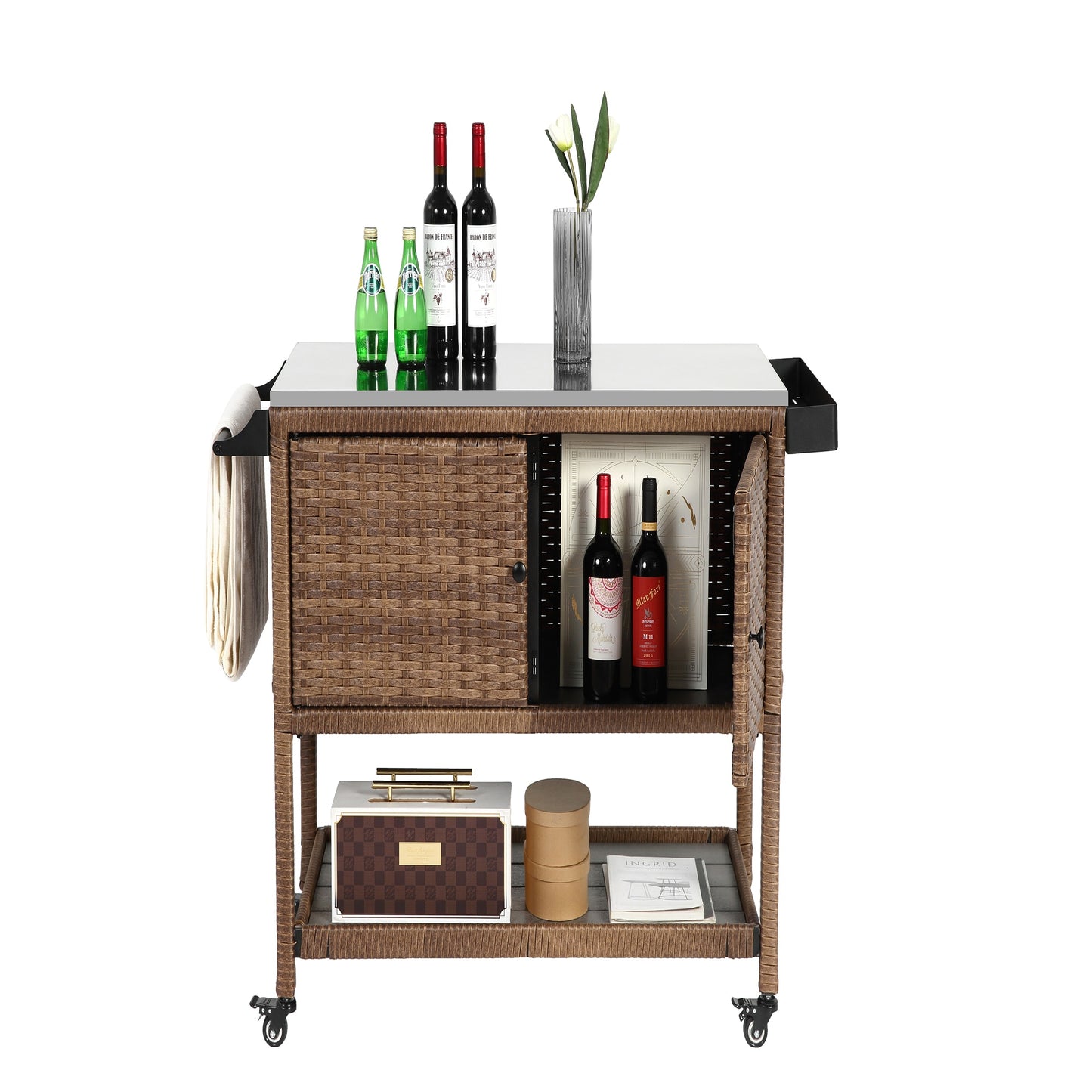 Bybafun Brown Steel Outdoor Serving Cart