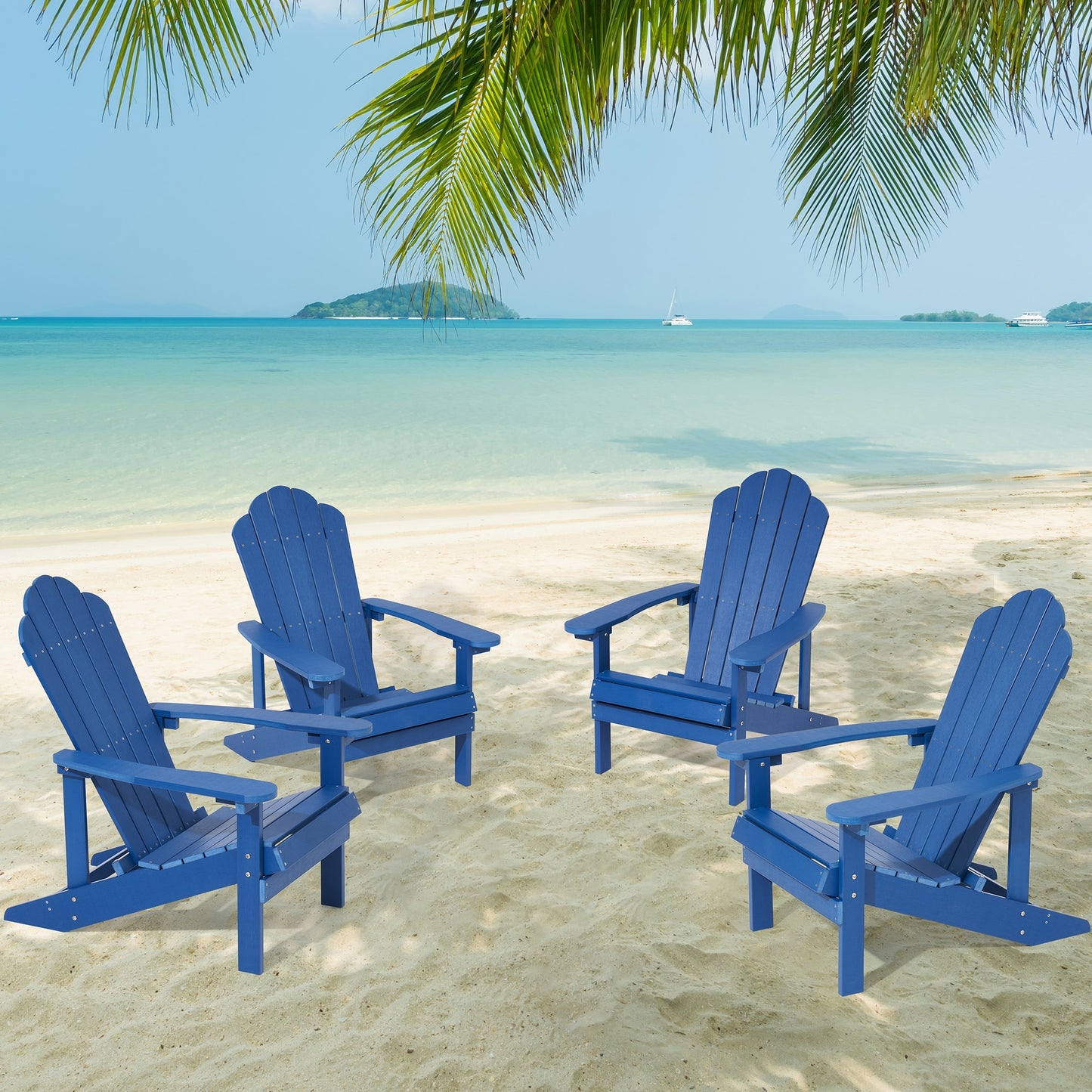 Sonkuki Patio Chair Set of 4 Navy Plastic Frame Stationary Adirondack Chair with Solid Seat