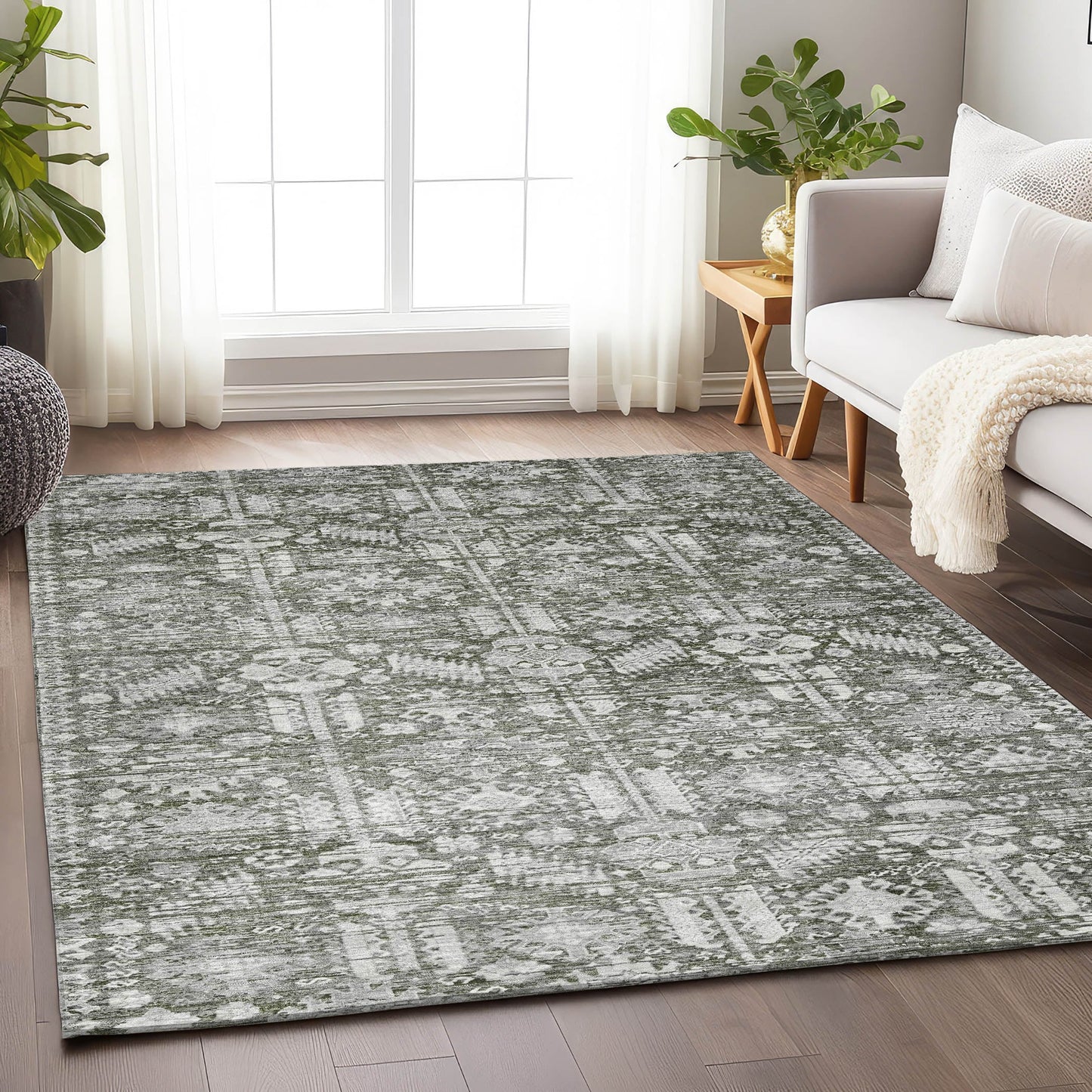 Addison Rugs Chantille ACN1771PW 8 x 10 (ft) Loomed Pewter Rectangular Indoor/Outdoor Machine washable Pet Friendly Area rug