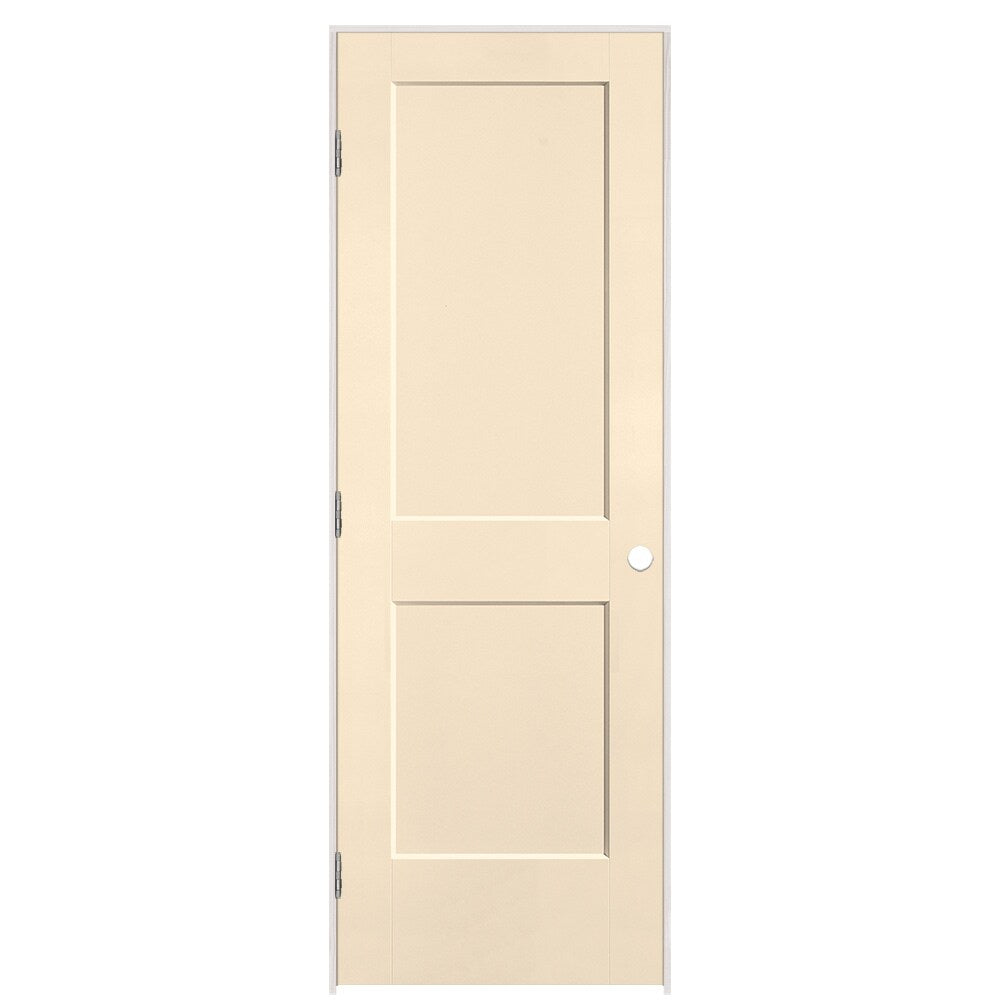 Masonite 28-in x 80-in Cream-n-Sugar Solid core 2-panel square Right hand Smooth Prefinished Molded composite Flat Jamb Single Prehung Interior Door