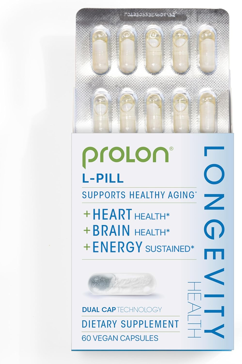Prolon L-Pill Healthy Aging Daily Supplement, Anti Aging Support with Algal Oil Omega 3, DHA, & Green Tea Extract, 100% Vegan Supplement for Wellness, Energy, & Immune Support, 60 Capsules