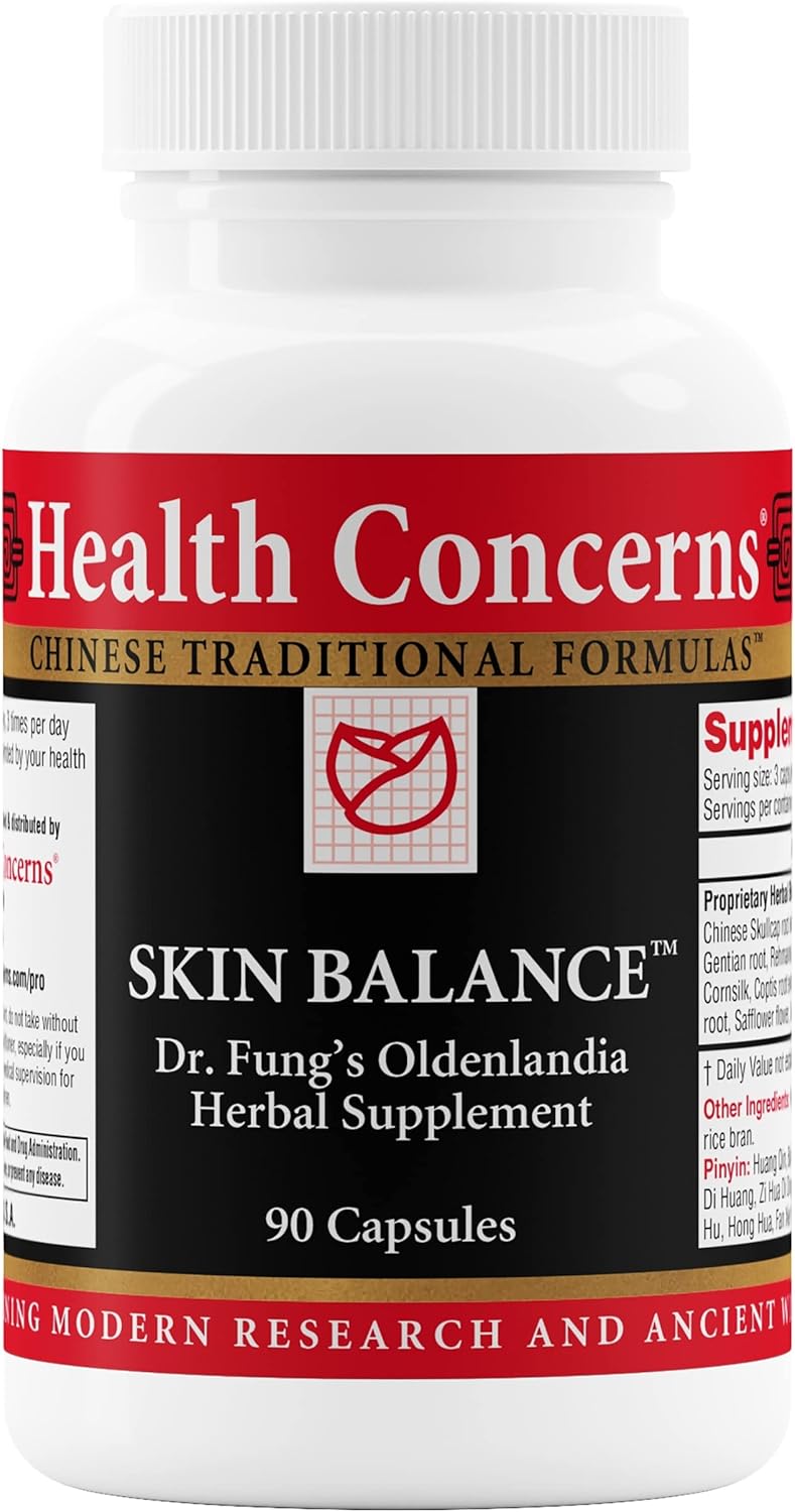 Health Concerns Skin Balance \u2013 Herbal Supplement for Skin Support, Itching Relief, & Circulation \u2013 Chinese Herbal Supplements for Men & Women \u2013 Skullcap Root, Dong Quai, Coptis Root - 90 Capsules