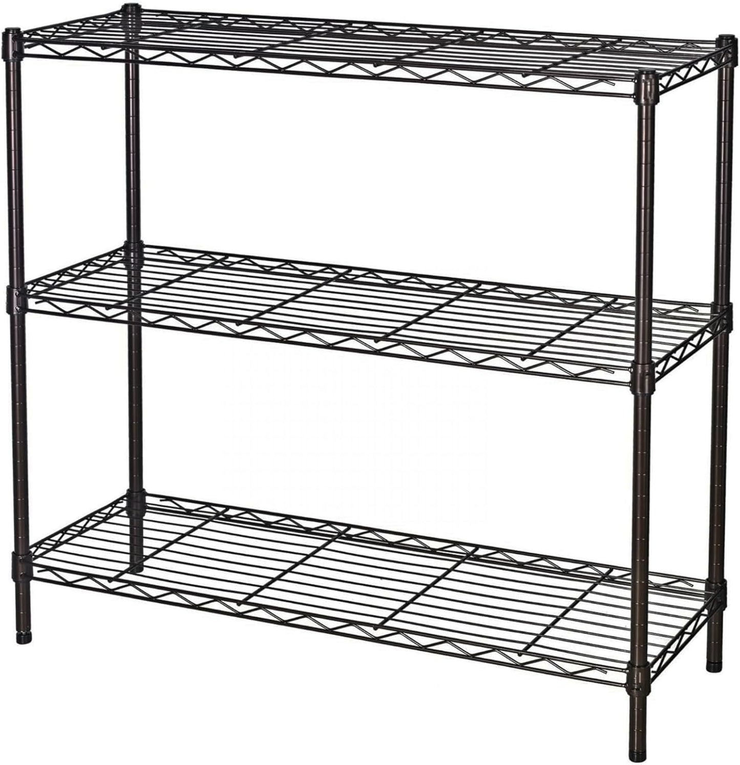 Standing Shelving Units, 36" W x 14" D x 32" H Metal Storage Shelves, Adjustable Carbon Steel Wire Shelving Rack Display Shelf for Garage Bathroom Kitchen Home Office (3-Tiers, Black)