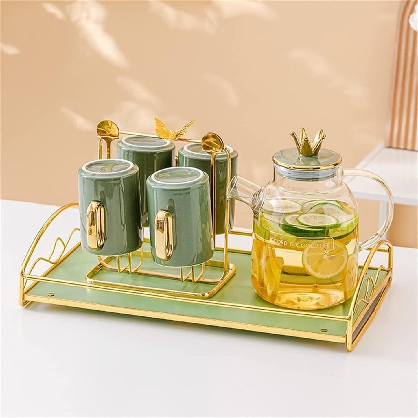 Ordic Round Mouth Kettle Set Cup Home Set Water Appliance Living Room Hospitality Glass Flower Teapot Complete Set