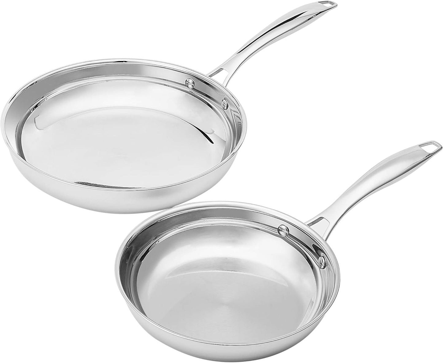 Amazon Basics 2-Piece Oven Safe, Riveted Handle Stainless Steel Induction Frying Pan Set - Silver, 8-inch & 10-inch