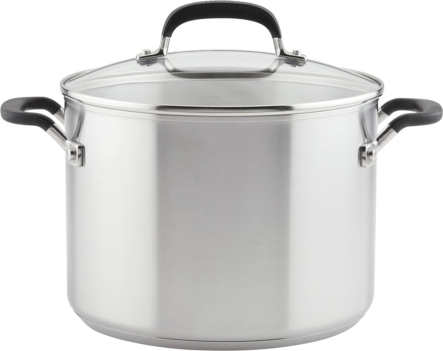 KitchenAid Stainless Steel Stockpot with Measuring Marks and Lid, 8 Quart, Brushed Stainless Steel