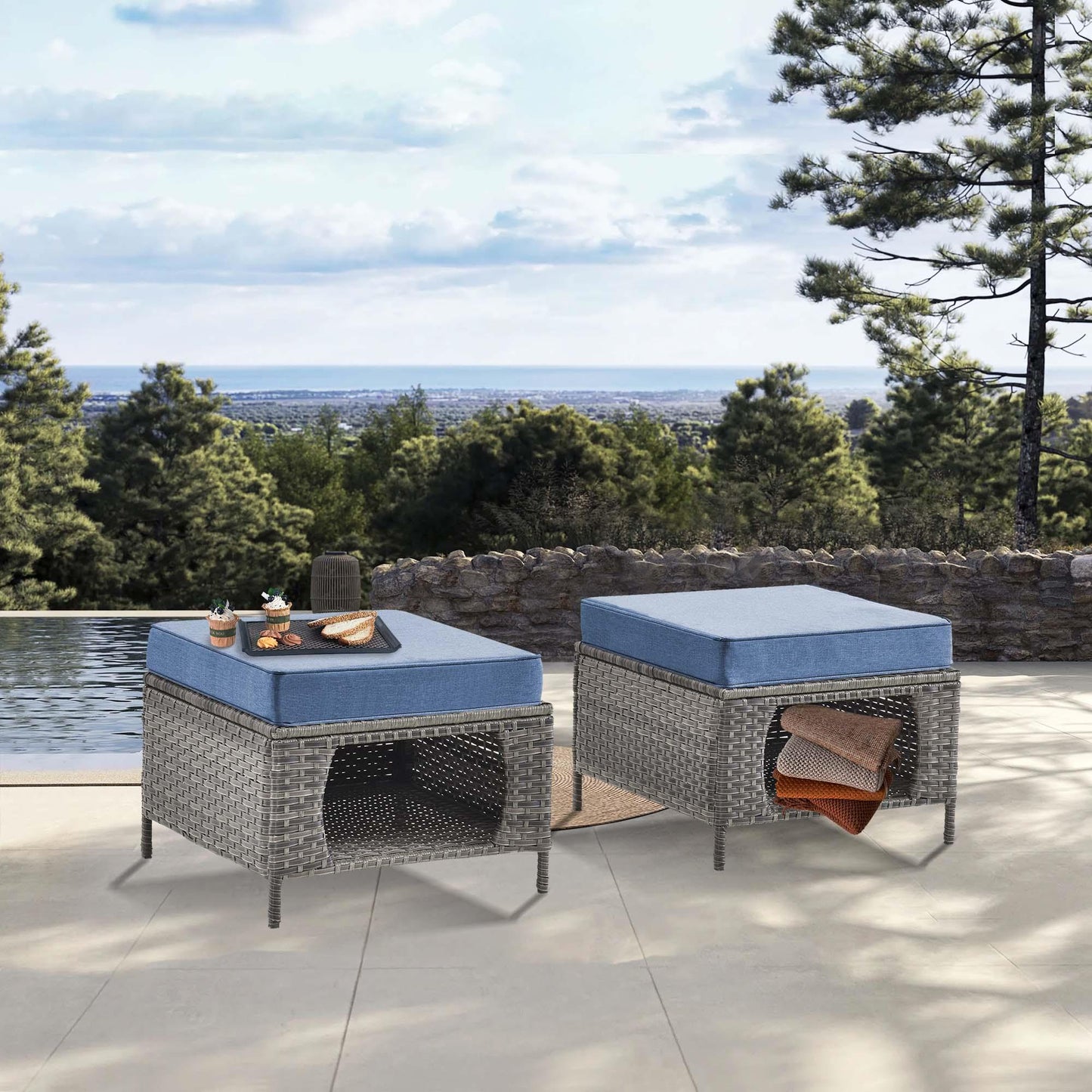 Jiachuang Gray Wicker Ottoman