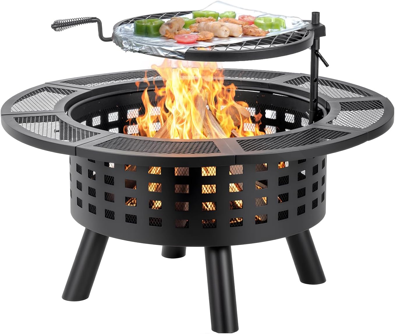 Verdeluxe 36 inch Outdoor Fire Pit with Grill,Wood Burning Firepits for Outside with Lid & Fire Poker,Metal 3-in-1 Fire Pit Table with Cooking Grate,Outdoor Fireplaces for Bonfire,Yard,BBQ(Jet Black)