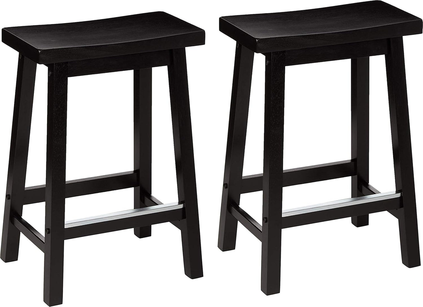 Amazon Basics Solid Wood Saddle-Seat Kitchen Counter Barstool with Footrest, Easy Assembly - 24-Inch Height - Black - Set of 2