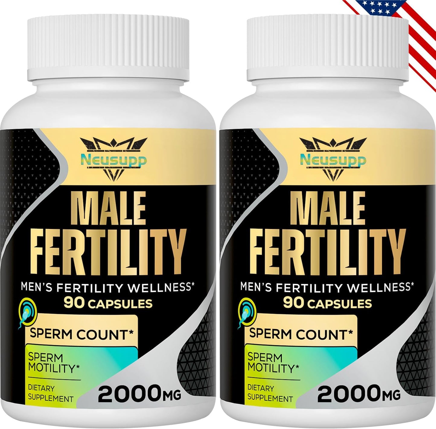 Neusupp Fertility Supplements for Men, Male Prenatal Vitamins -Optimal Sperm Count, Motility and Strength, 2000MG Mens Fertility Supplements with Maca Root for Conception - Packs of 2