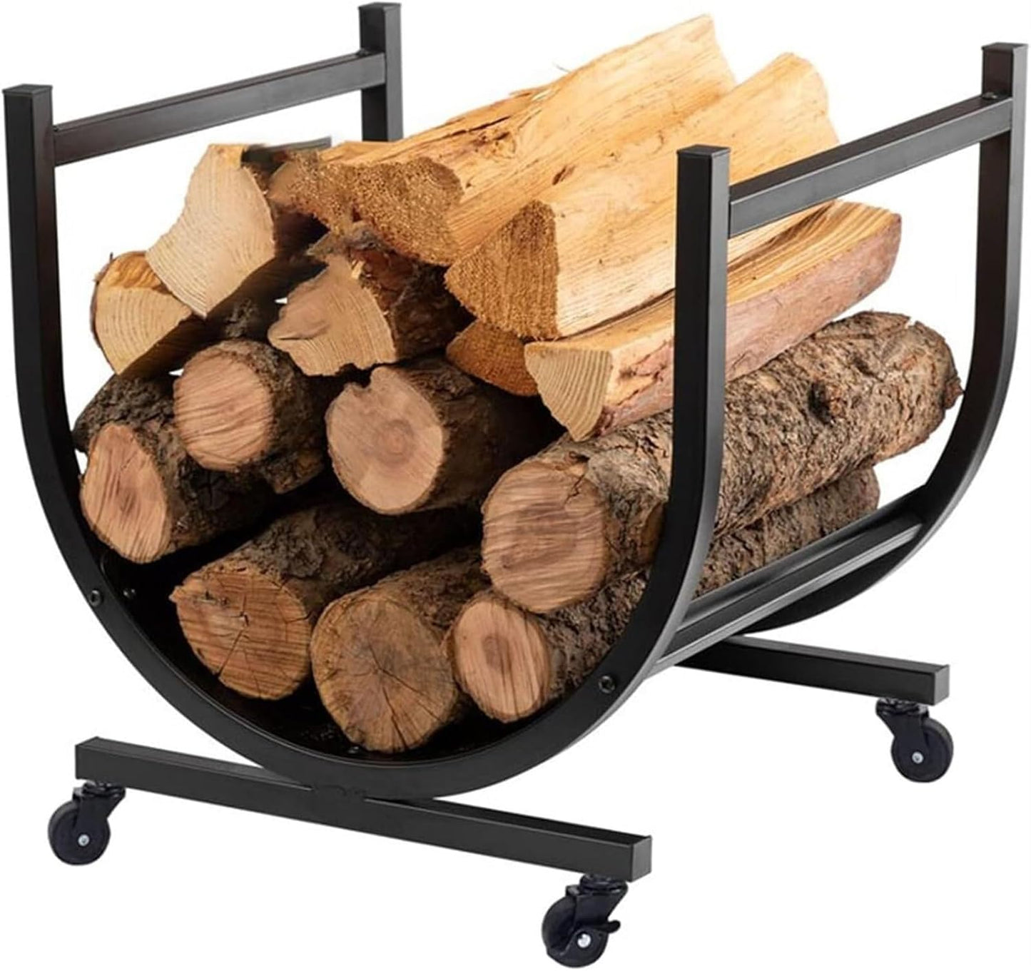 FLDYGMLU Firewood Log Holder With Wheels \u2013 Heavy Duty Indoor & Outdoor Metal Wood Rack For Fireplace, Patio, Yard