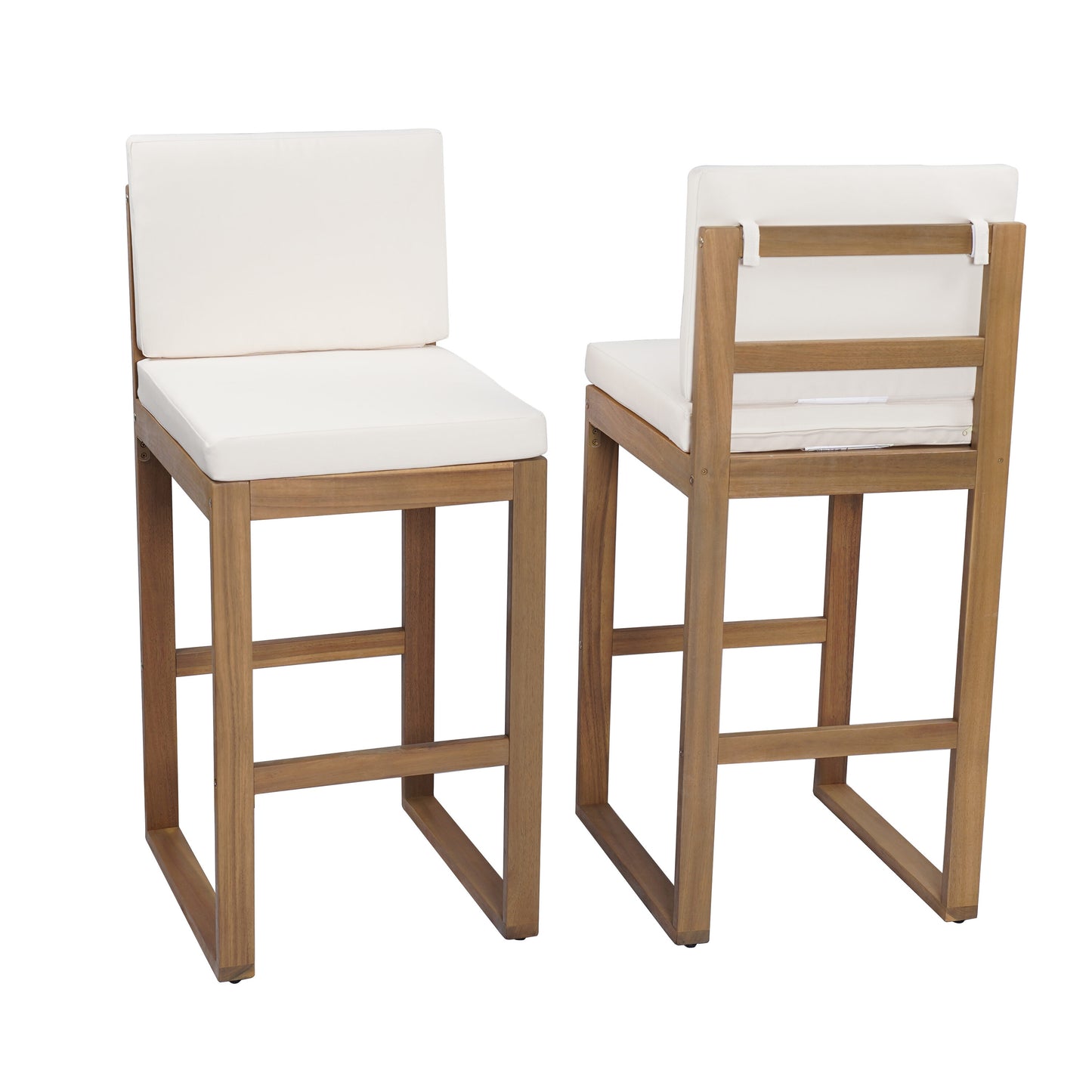 Christopher Knight Home Cole Outdoor Acacia Wood Barstool (set of 2)-Light Brown+Light Beige Cushion