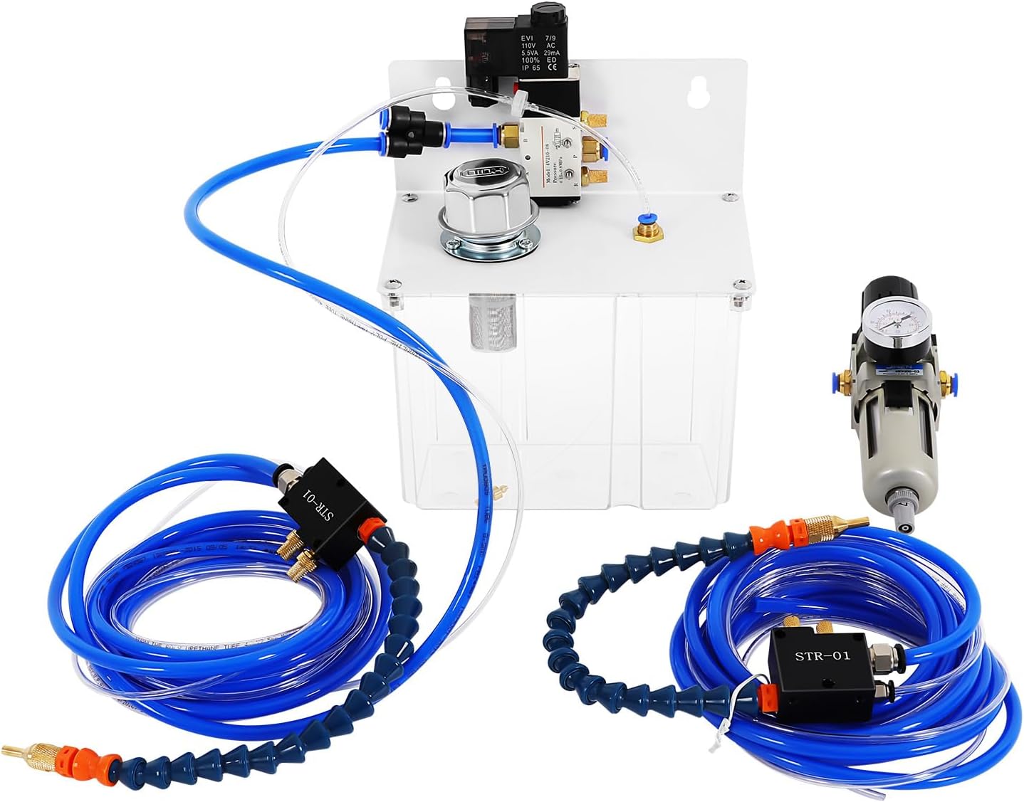 Misting Spray System for Cutting Machine,Coolant Cooling Spray Pump, with Pump and Solenoid Valve Filter, Self-priming Micro-mist Machine for Metal Cutting Engraving Machine