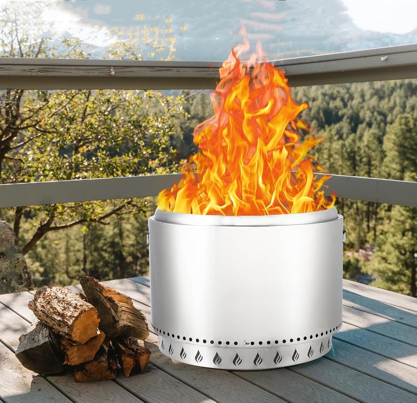 GAOMON Stove Bonfire 2.0, 16.5 Inch Smokeless Firepit, 360° Airflow & Removable Ash Pan, Stainless Steel Wood Burning Fireplace, Portable Outdoor Fire Pit, for 3-5 People, 17 lbs