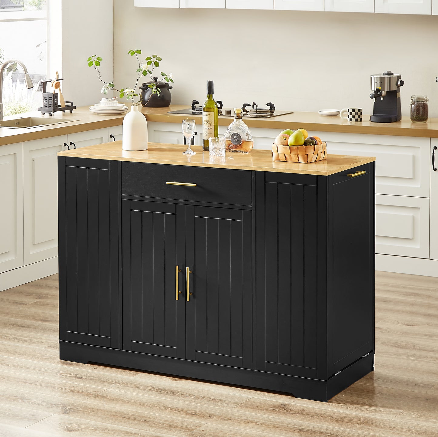 Runesay Black MDF Base with MDF Kitchen Island ( 20.91-in x 53.2-in x 37.99-in )