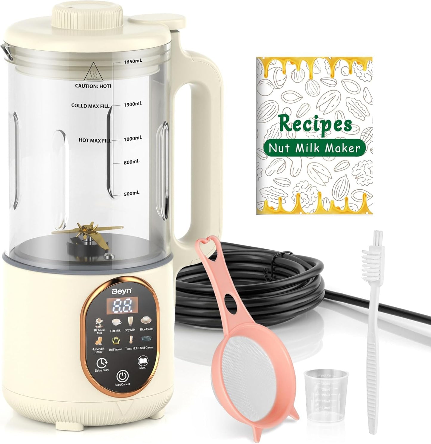 Beyn 10-in-1 Upgraded 60oz Nut Milk Maker Machine with 48-Leaf Titanium Blades,Automatic Plant-Based Milk Maker for Homemade Oat, Soy, Almond, Juice & More,Temp Hold, Delay Start, Boil &Auto Clean