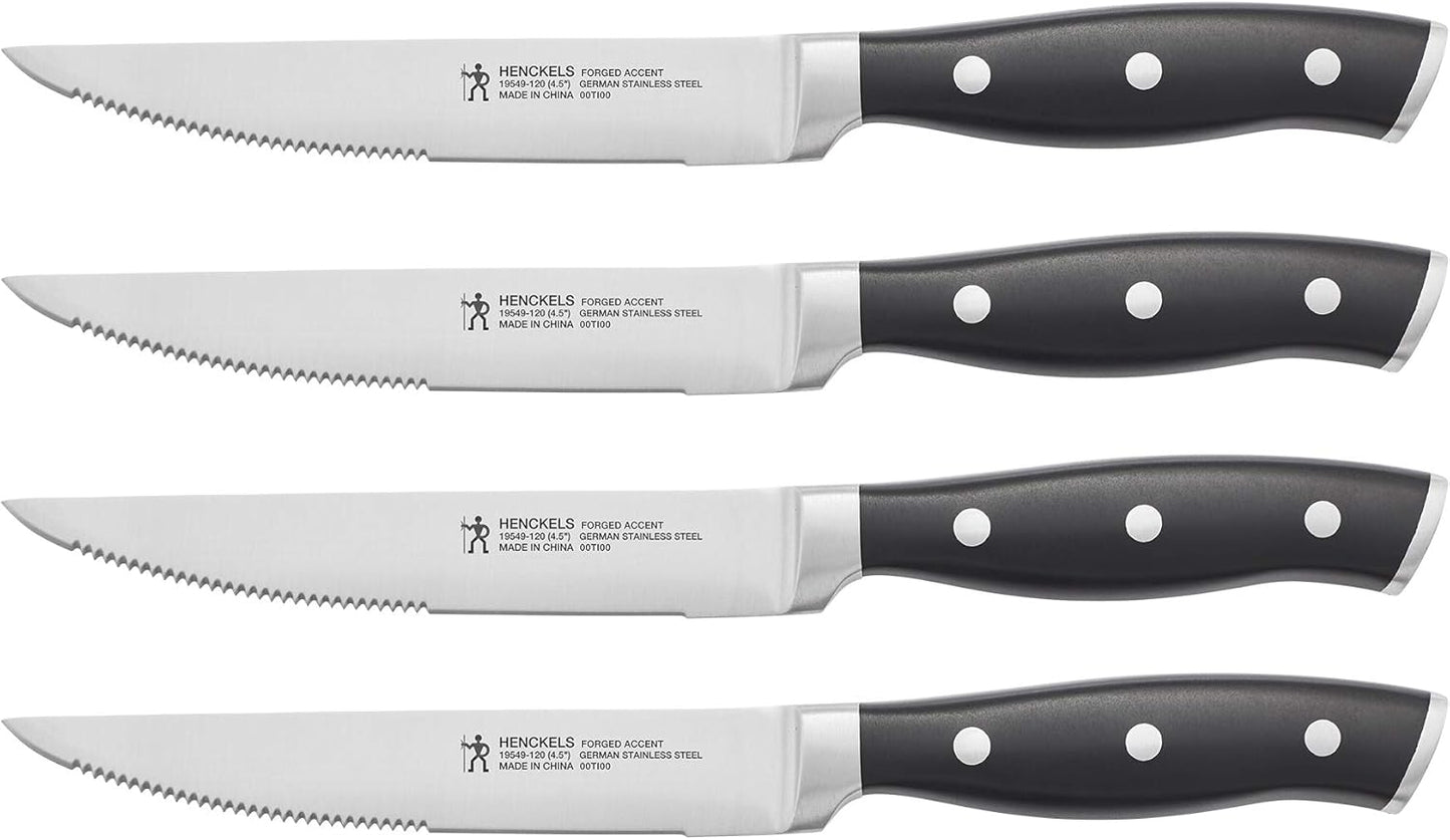HENCKELS Forged Accent Razor-Sharp Steak Knife Set of 4, Black, German Engineered Knife Informed by over 100 Years of Mastery