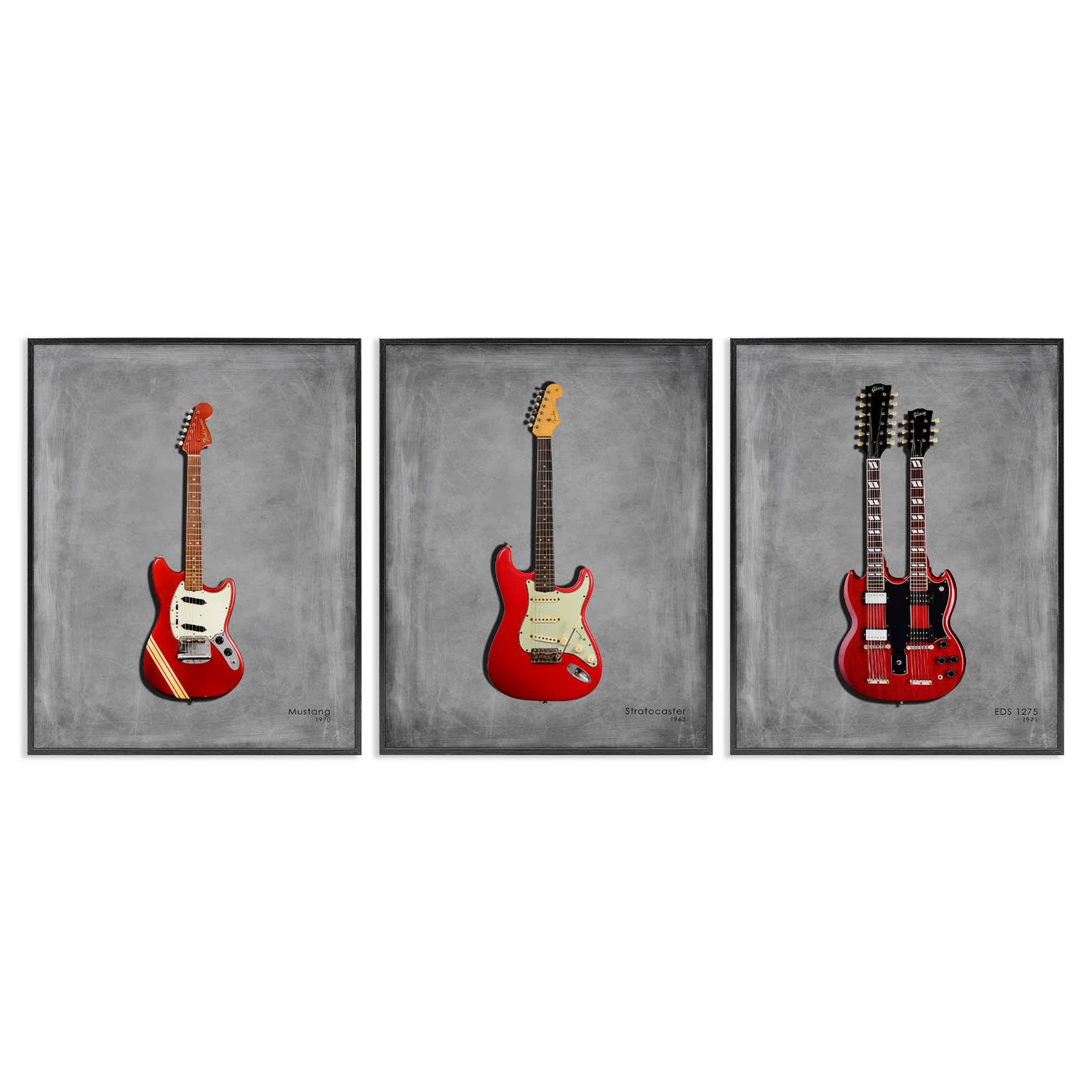 Stupell Industries Red Guitars Collection 3pc Framed Giclee Set Design by Mark Rogan