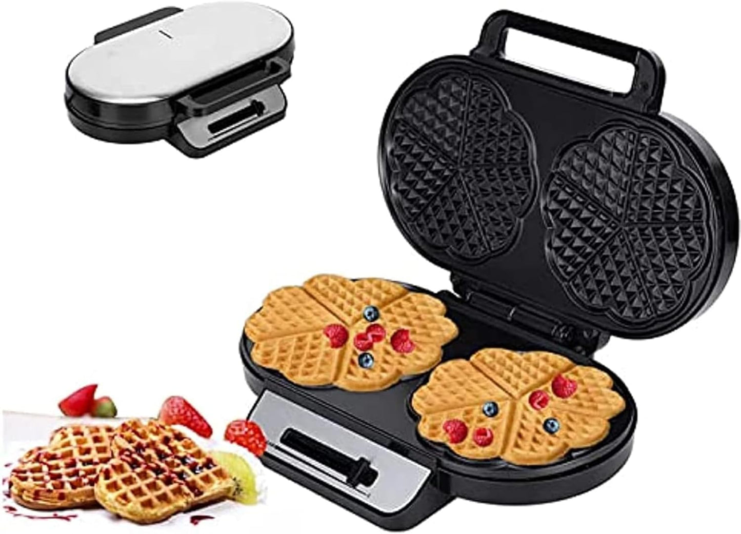 Double Heart Shape Waffle Maker, 1200W Non-Stick Electric Waffle Griddle Iron With Adjustable Browning Control, Classic Waffle Machine For Breakfast Cooking