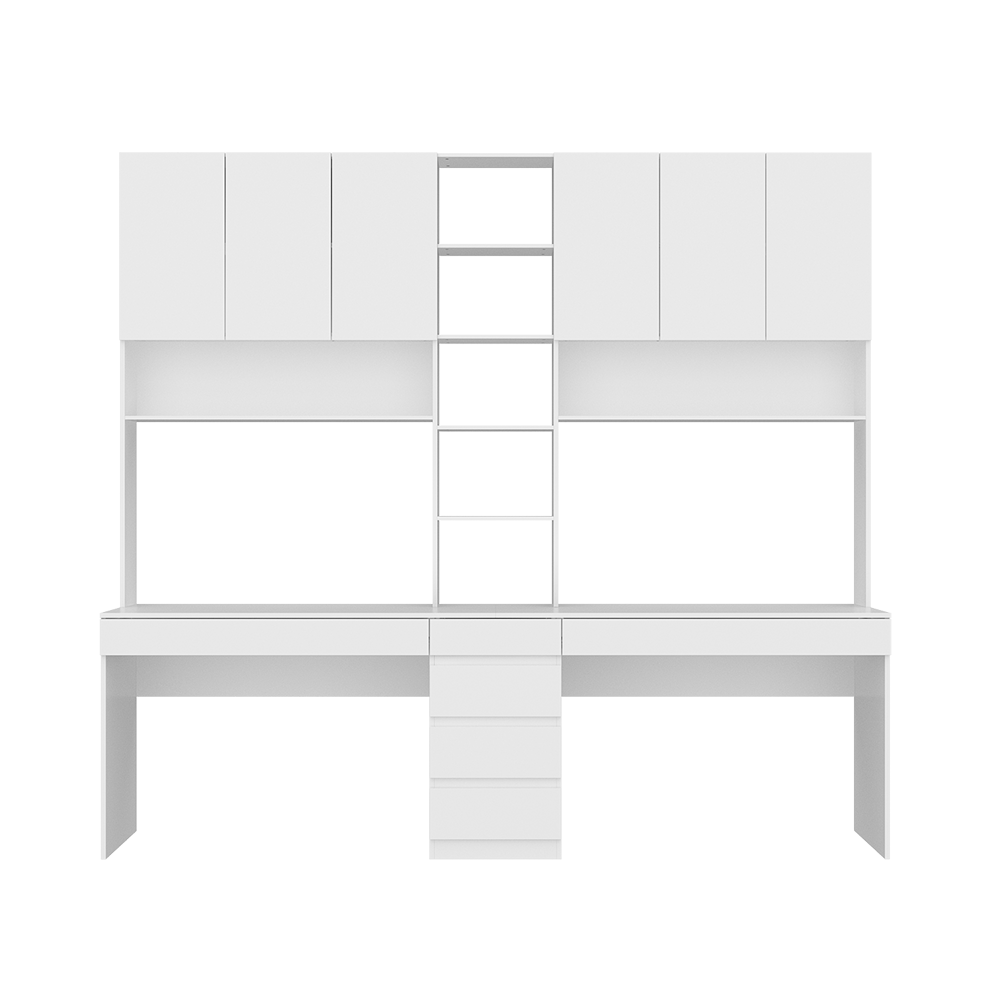 Homsee White Large 2-in-1 Computer Desk for 2 Person with 86.6 inch Tall Bookshelf 94.5 inch L Office Desk Writing Study Table with 6 Drawers 15 Shelves 6 Doors for Home Office