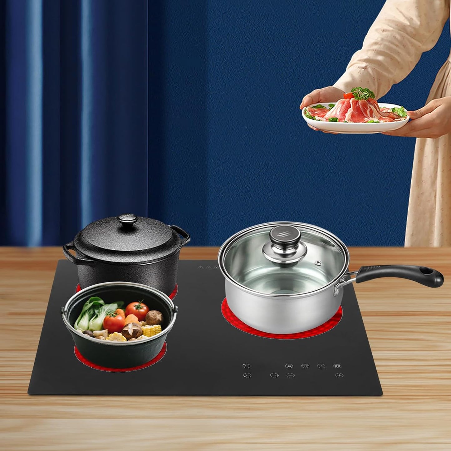 3-Burner Ceramic Cooktop, 2600W Electric Stove 9-Temp with Touch Control, Timer & Child Lock, Countertop\/Built-In Induction Heater Works with All Pots