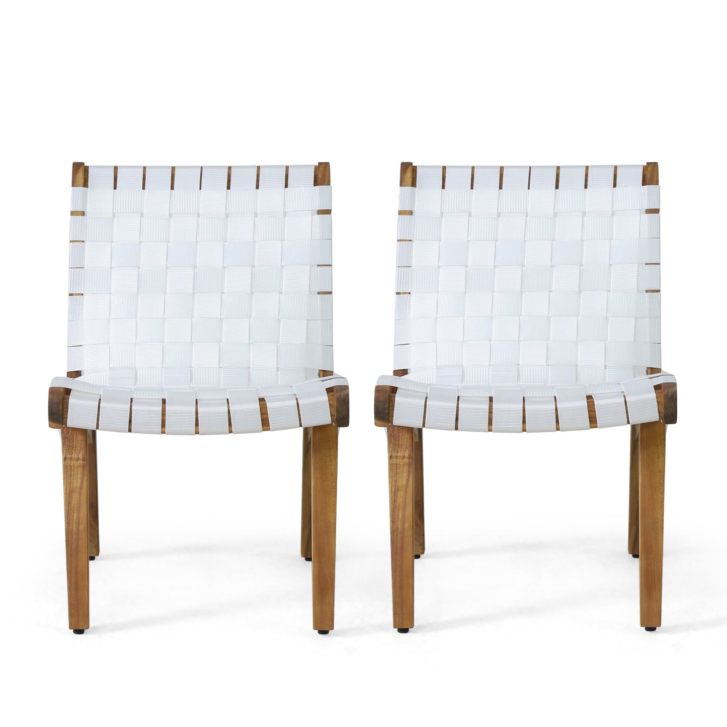 Best Selling Home Decor Ocilla Set of 2 White Wood Frame Stationary Chaise Lounge Chair with Woven Seat