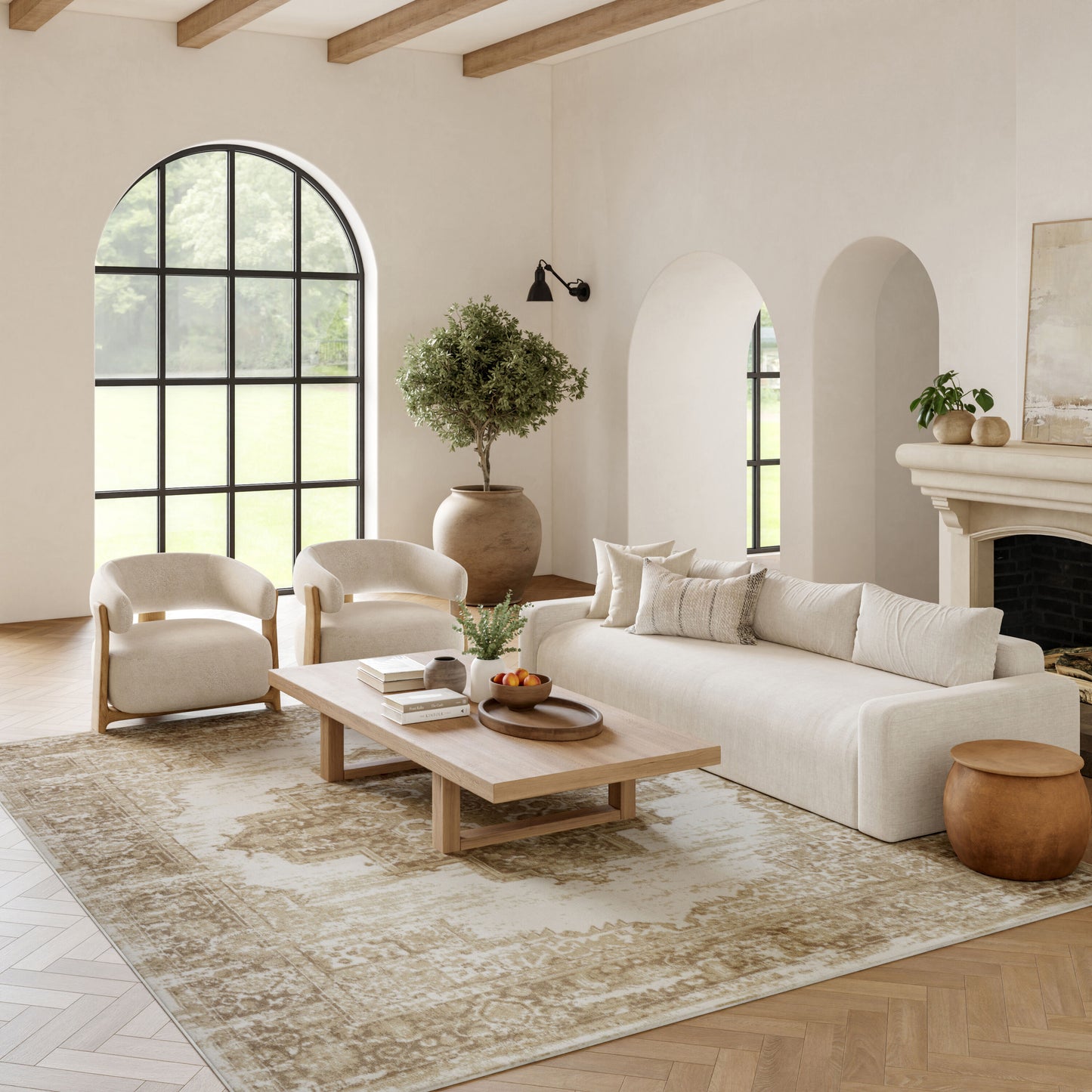 Nourison Home Grafix 9 x 12 (ft) Loomed Ivory Beige Rectangular Indoor Medallion Area rug