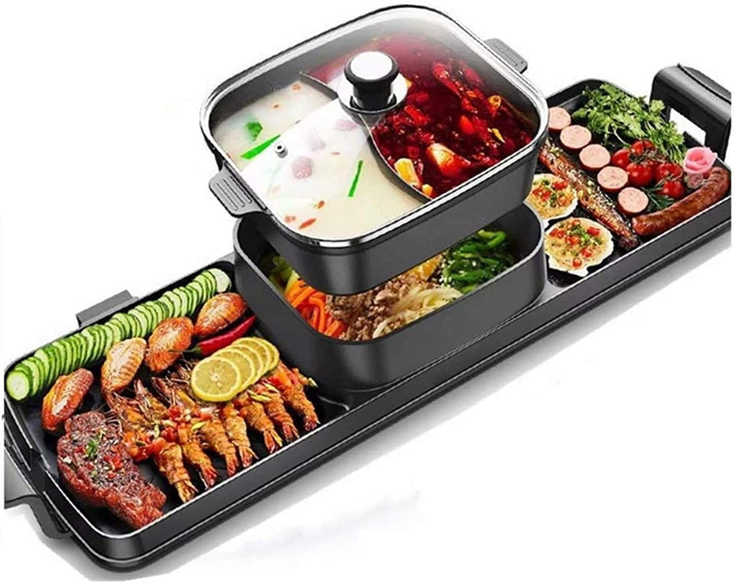 ENWIND Electric BBQ Grill Indoor Hot Pot 2 in 1 2700W Non-Stick Baking Pan Separate Dual Temperature Control Smokeless Barbecue Machine Suitable for Gatherings