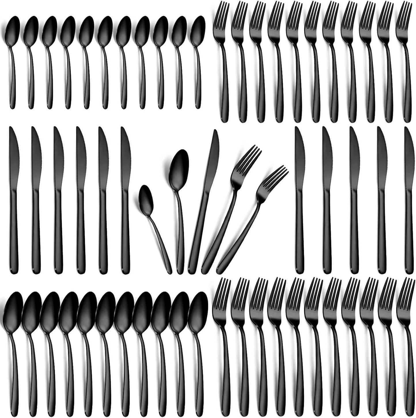 Hunnycook Black Silverware Set - 60PCS Stainless Steel Silverware Set for 12, Includes Forks Spoons and Knives, Utensil Sets for Home Kitchen Restaurant, Dishwasher Safe
