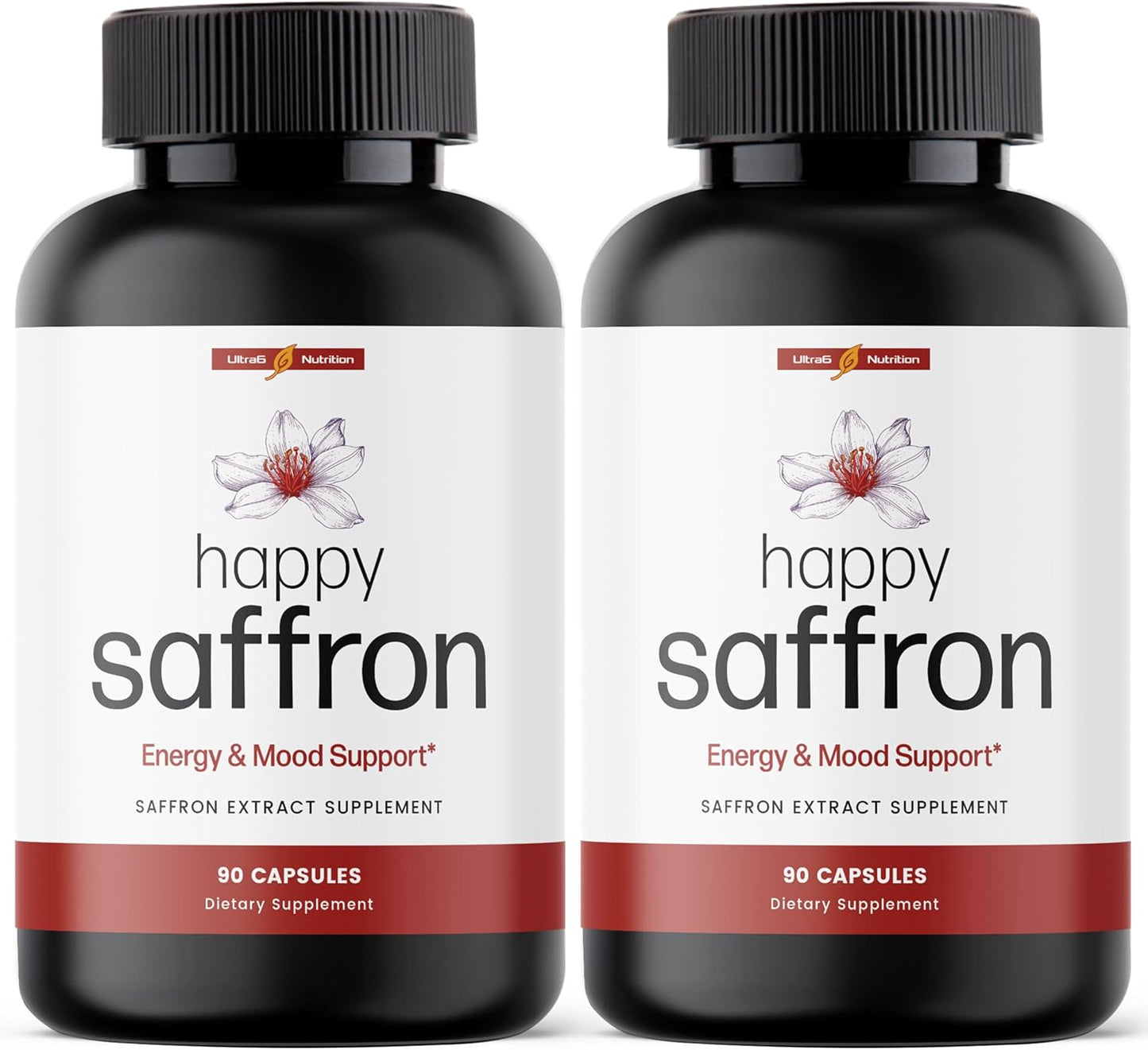 Ultra6 Nutrition Happy Saffron Supplements - 100% Pure Saffron Extract Supplement for Eye Health Support - Mood Enhancer for Women & Men (Pack of 2)