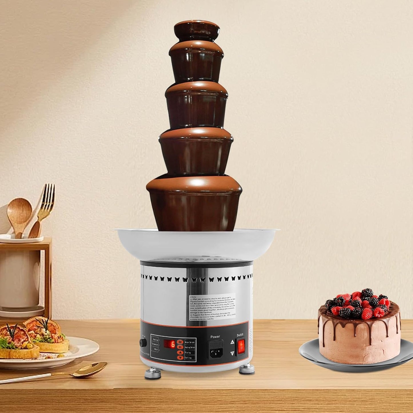 Xuthusman Chocolate Fountain Machine, Automatic Chocolate Waterfall Machine, Stainless Steel Chocolate Fountain Melting Machine Heating Fondue Fountain for Wedding, Buffet, Party (5-Tiers)