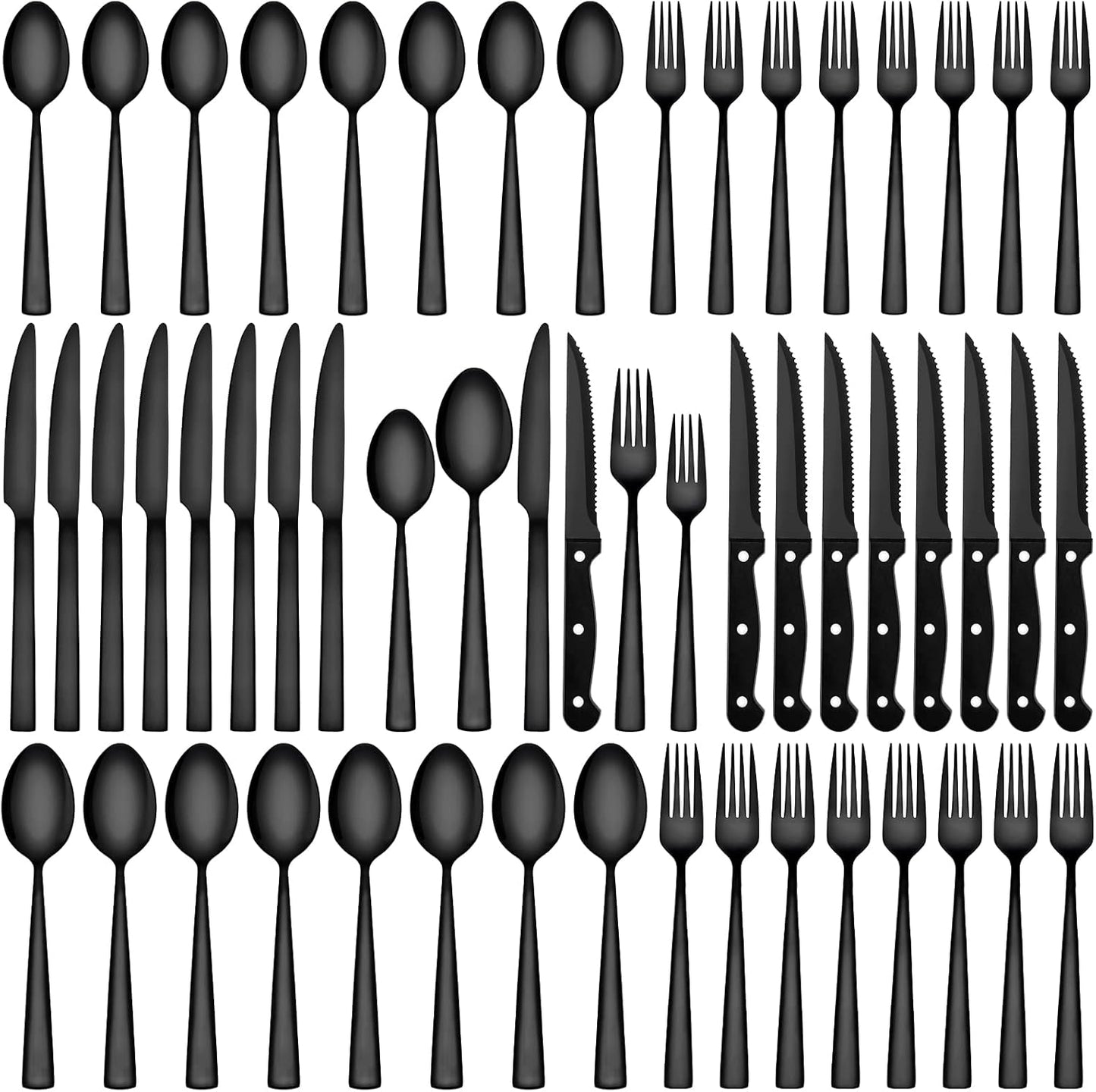 72-Piece Stainless Steel Black Silverware Set - CEKEE Flatware Kitchen Utensils Set, Cutlery Set for Home & Restaurant, Premium Knife Fork Spoon Set with Steak Knives, Heavy Duty & Dishwasher Safe