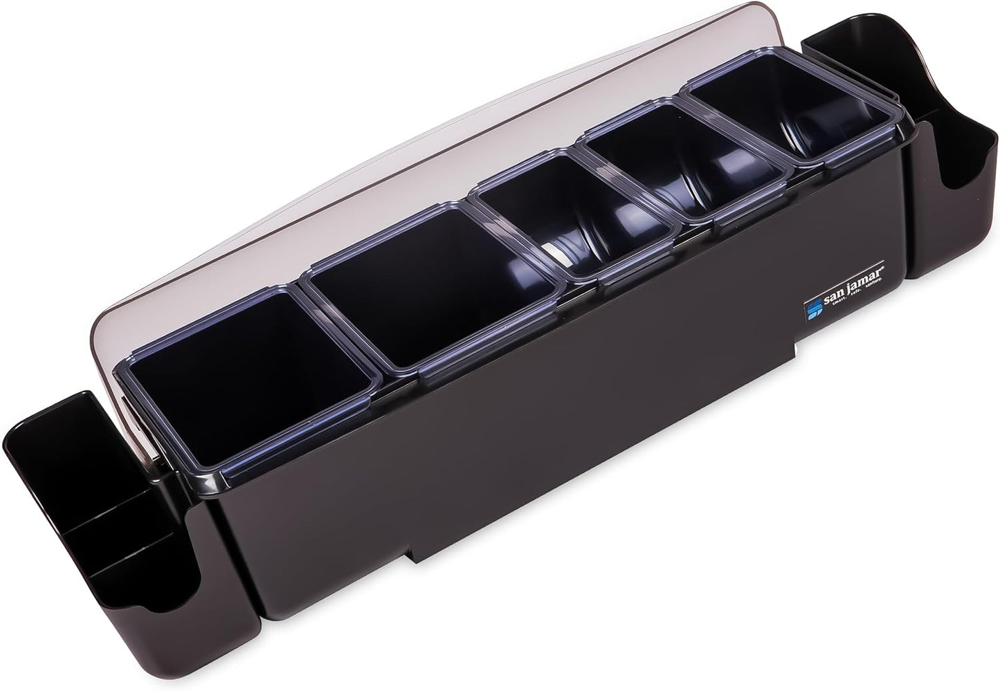 San Jamar Dome Garnish Center 5 Tray with Caddies for Kitchen, Bar, And Restaurants, Plastic, 9 Pints, Black