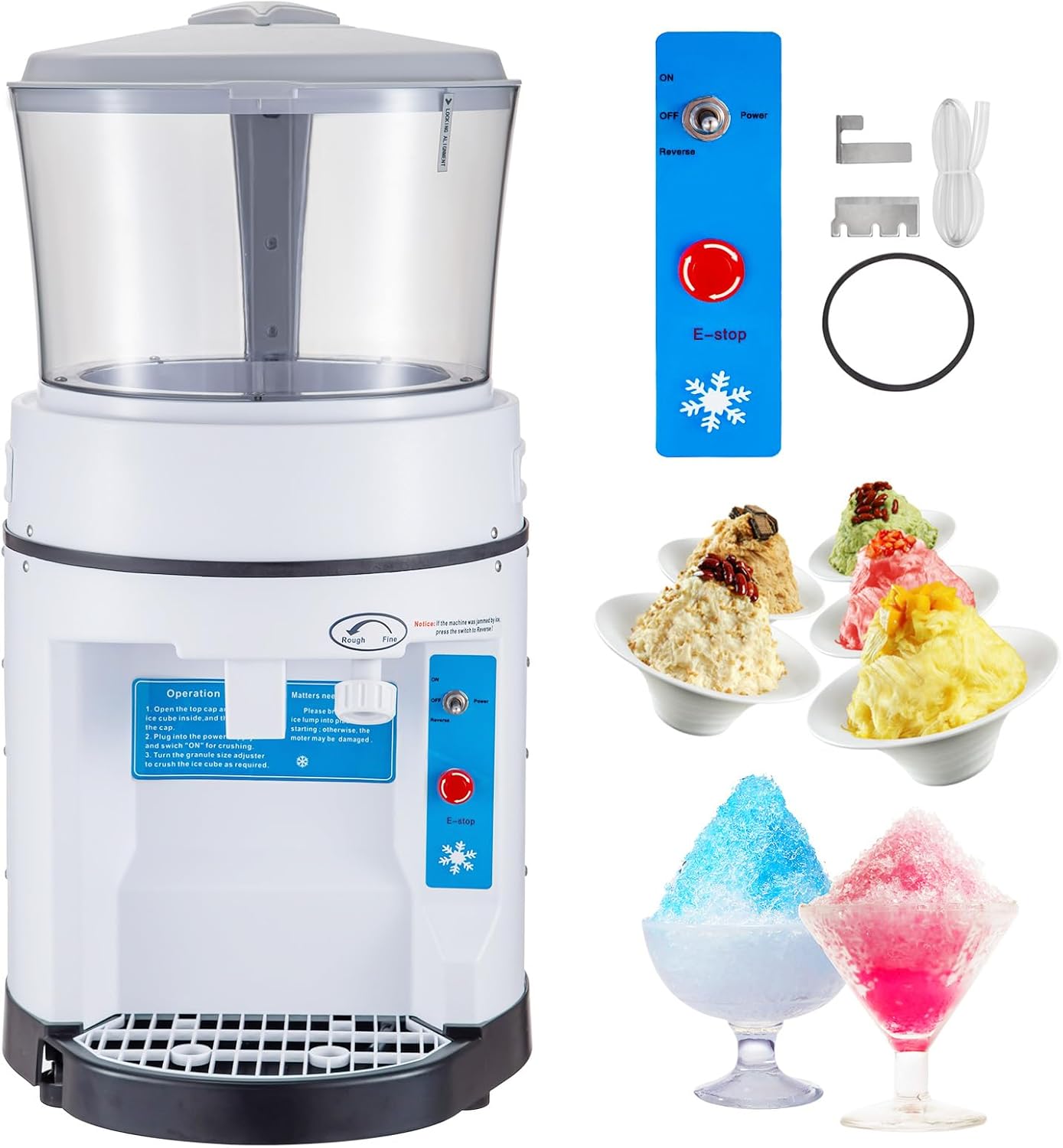 VEVOR Commercial Ice Crusher Shaver, 1100LBS\/H Snow Cone Machine with 17.6LBS Hopper, 350W Tabletop Electric Ice Shaver with Stainless Steel Blade, Perfect for Restaurant Bar Parties Events