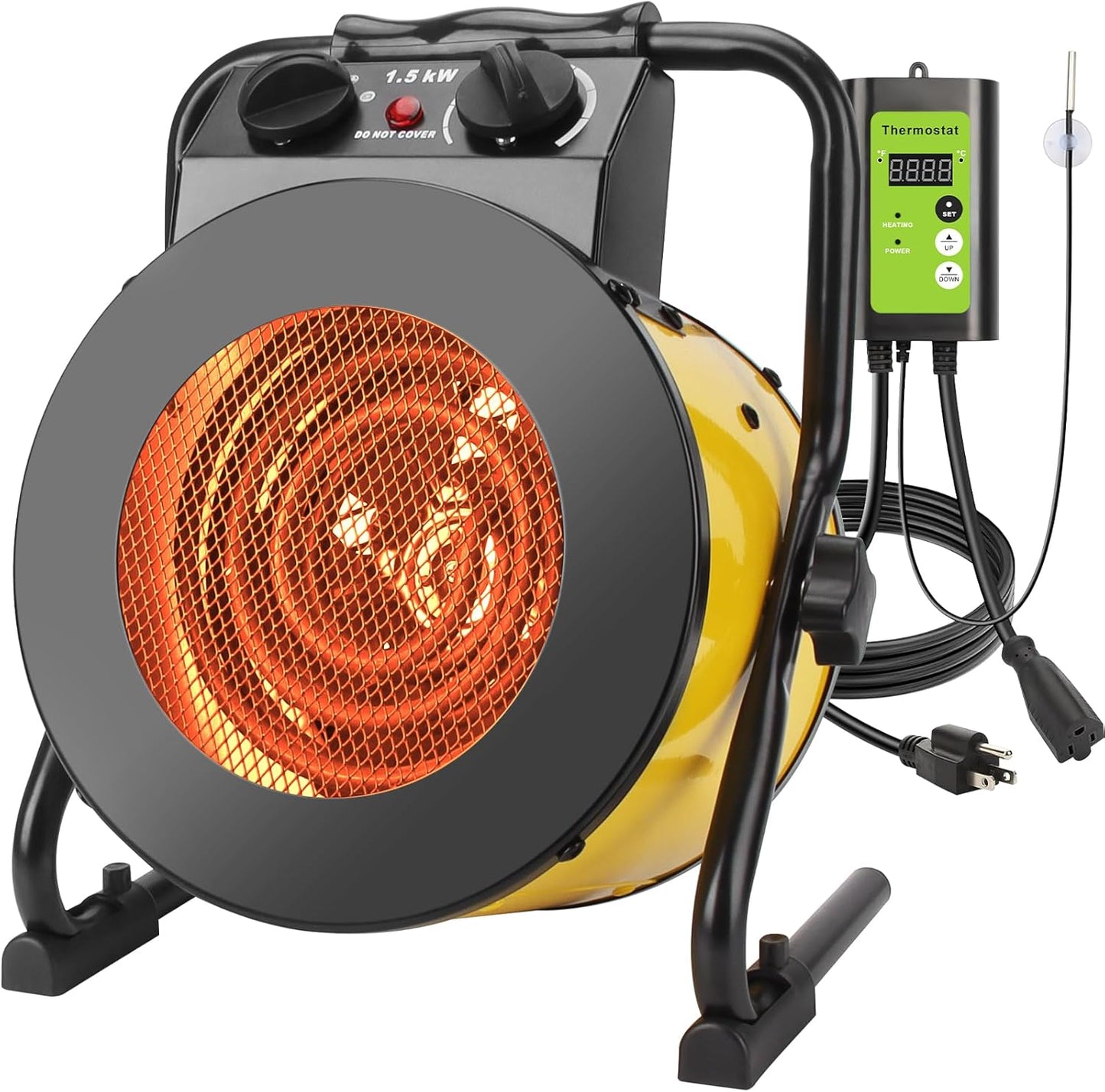 Greenhouse Heater with Digital Thermostat, 1500W Grow Tent Heater, Overheat Protection & Fast Heating, Electric Space Heaters for Patio, Garage, Greenhouse, Flower House, Gold