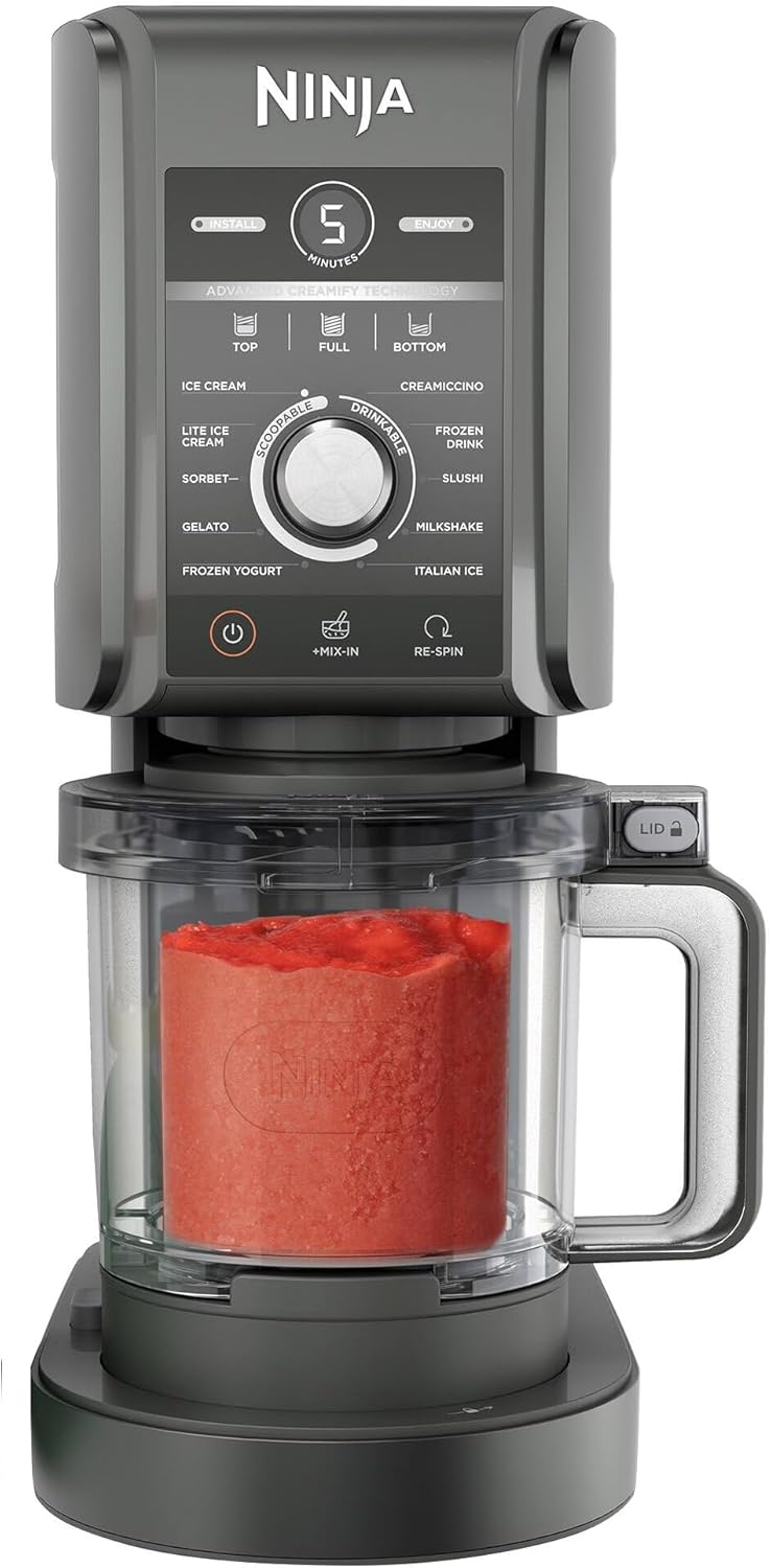 (Refurbished) Ninja NC501 CREAMi Deluxe 11-in-1 Ice Cream & Frozen Treat Maker with 2 XL Family Size Pint Containers, Dark Silver
