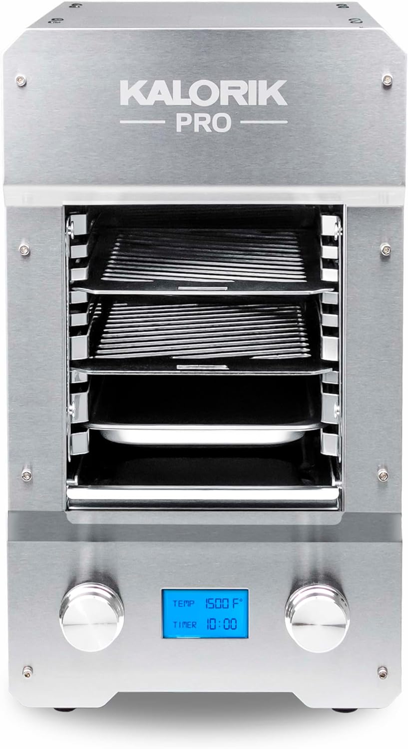 Kalorik Steakhouse Grill Pro Electric Broiler, 1500°F Stainless Steel Steak Cooker with 2 Grill Plates, Electric Grill for BBQ Burgers & Fish, 1600-Watts, Stainless Steel
