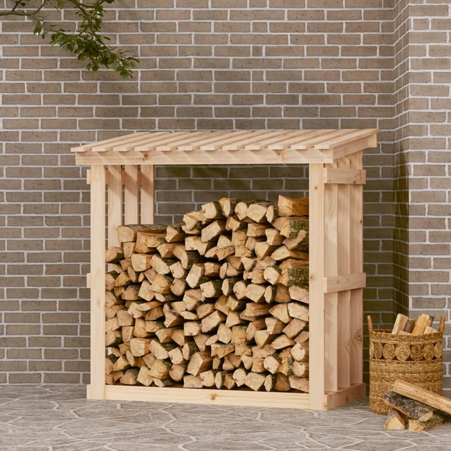 Firewood Rack 108x64.5x109 cm Solid Wood Pine, Firewood Log Rack, Firewood Storage Rack Shelf, Ventilation Metal Log Store Holder for Outdoor or Indoor Wood Stand Set,