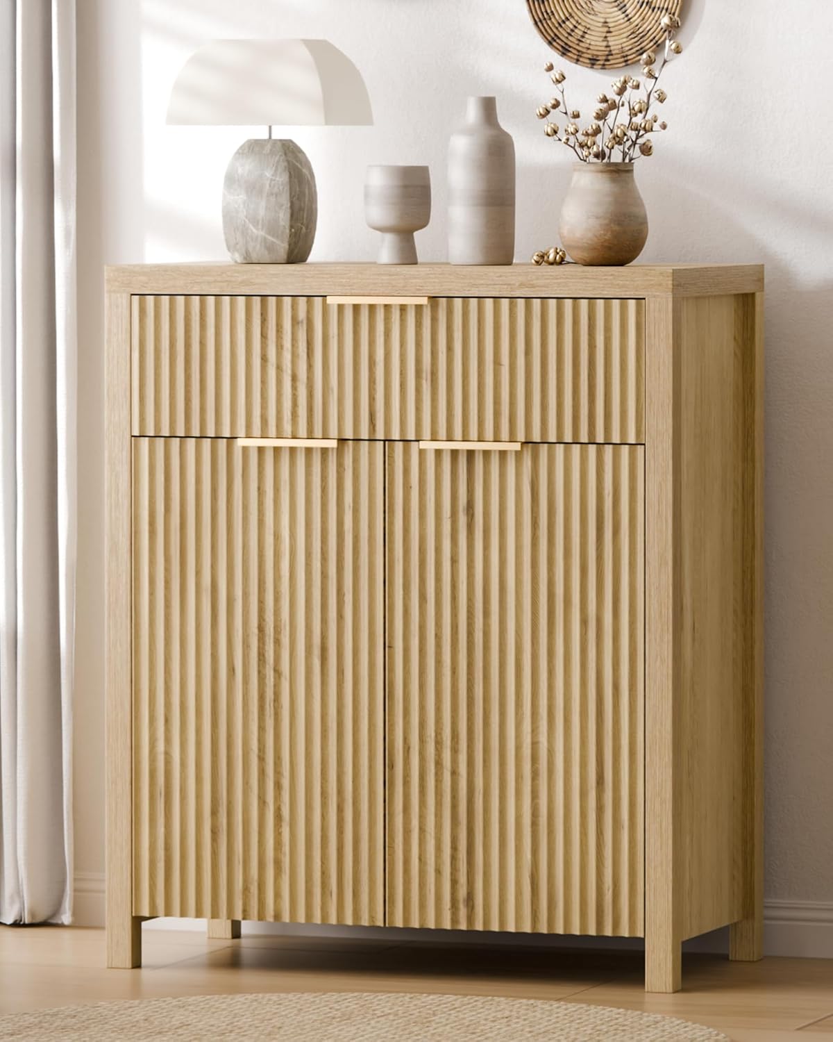 Lulive Fluted Buffet Cabinet with Storage Sideboard Cabinet Adjustable Shelves for Kitchen Living Room, Kitchen, Entryway