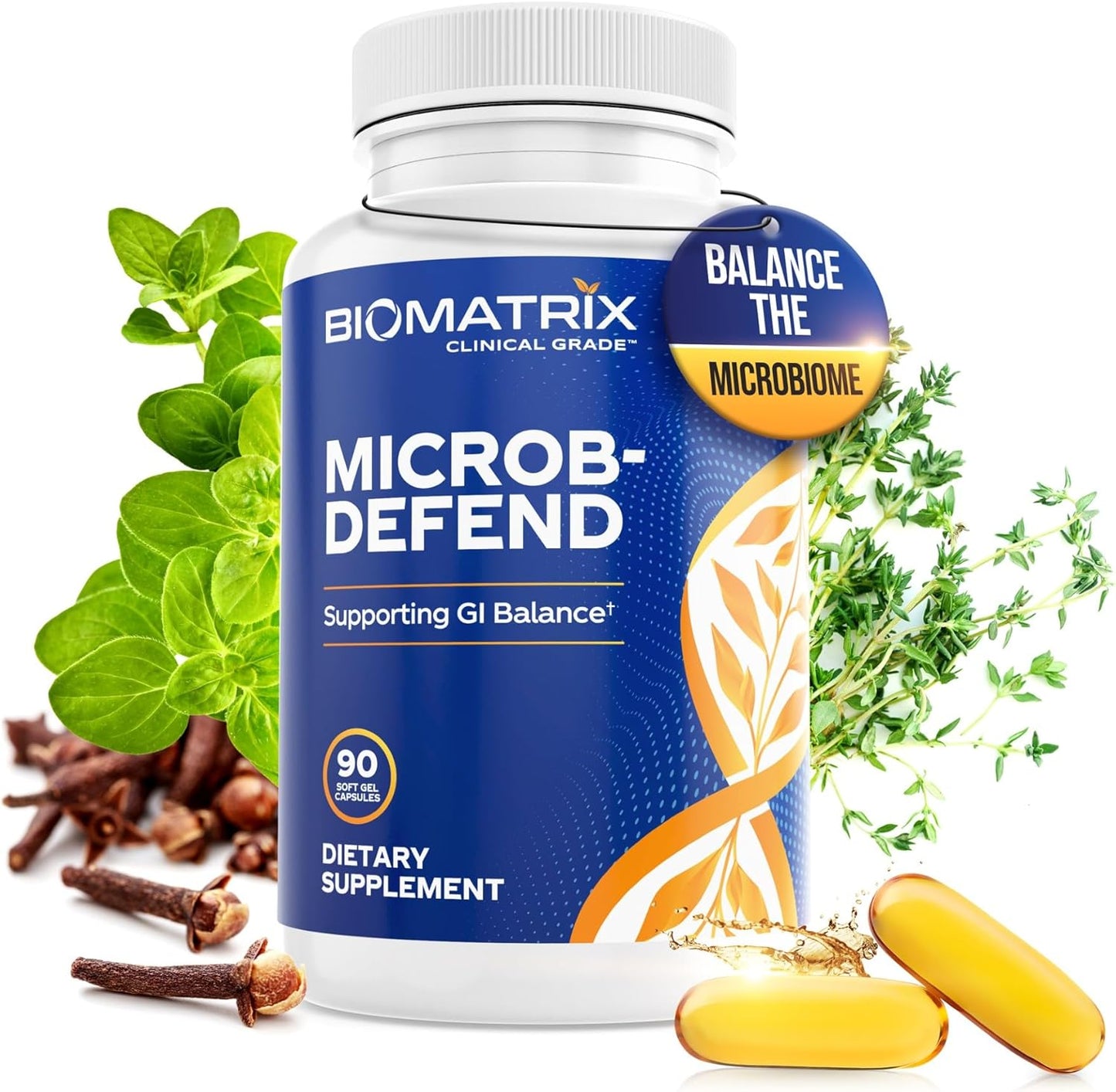BioMatrix Oil Blend of Thyme, Oregano, Clove, Digestive Supplement for Men and Women, GI Repair Softgels | Microb-Defend (90 Capsules)