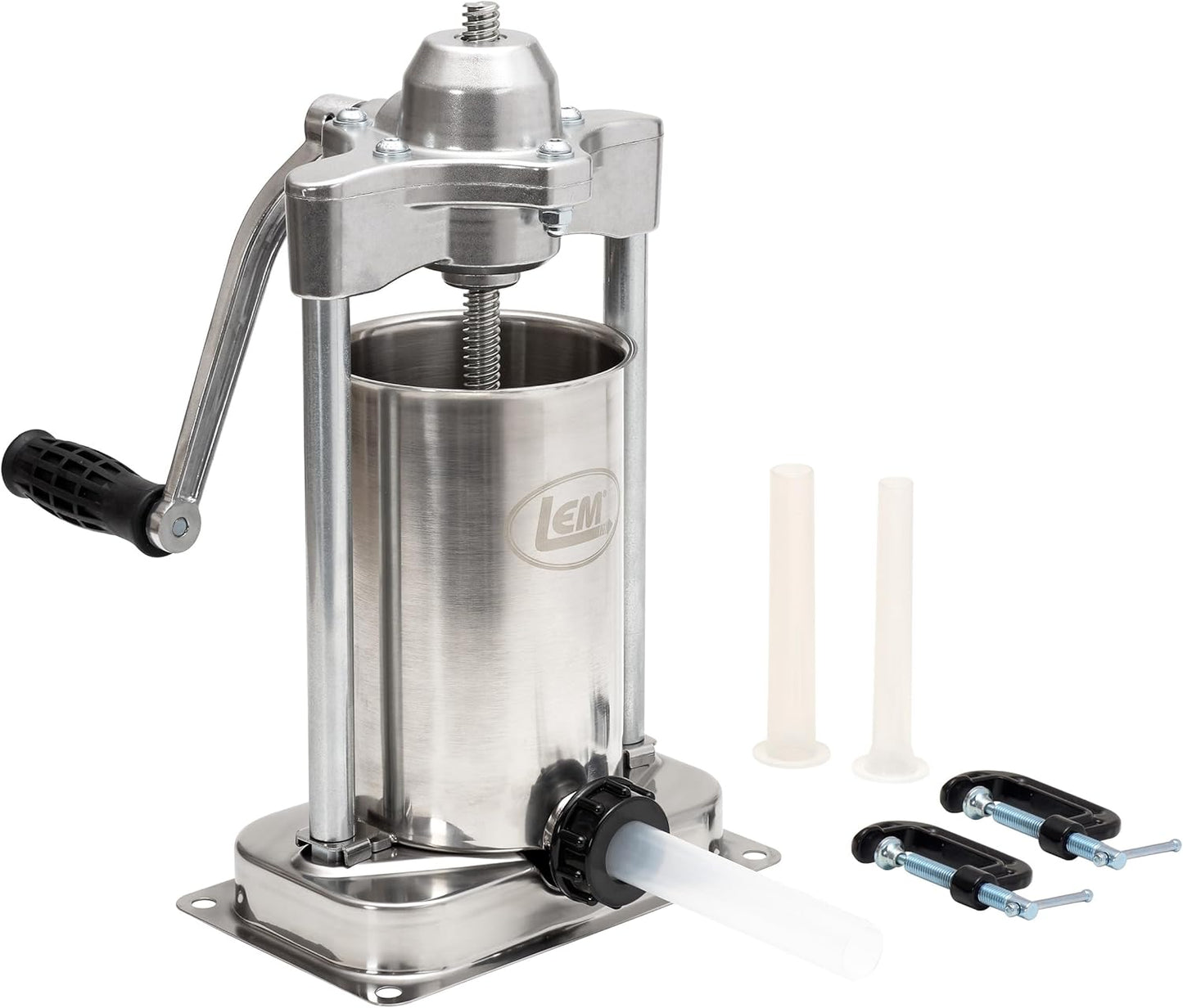 LEM Products Mighty Bite Vertical Stainless Steel 5 Pound Capacity Sausage Stuffer with Plastic Stuffing Tubes