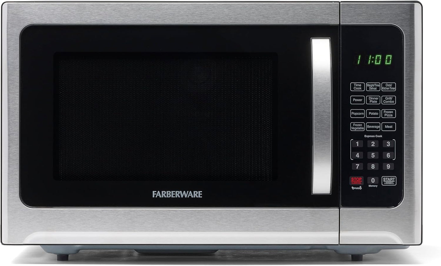 Farberware Countertop Microwave Oven 1.2 Cu. Ft. 1000 Watt with LED Lighting, Child Lock, Easy Clean Grey Interior, Stainless Steel, Black Stainless