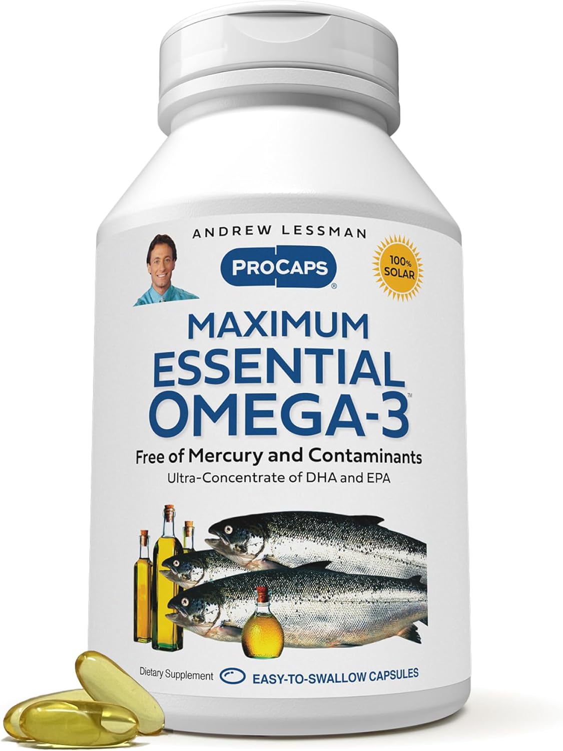 ANDREW LESSMAN Maximum Essential Omega-3 Unflavored, 360 Softgels - Ultra-Pure Omega-3 Fish Oil 1200 mg-High DHA, No Mercury Fish Oil Omega 3 Supplement-Small, Easy to Swallow Fish Oil Capsules
