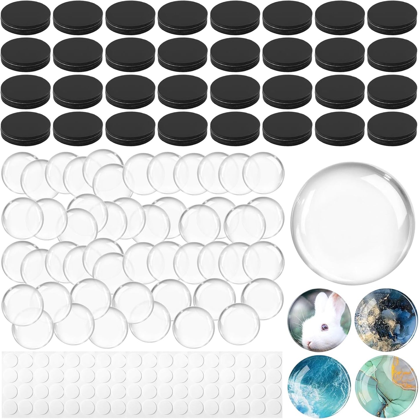 Aertiavty 200 Pcs Fridge Magnets Making Kit, 2 Inch Glass Magnets for Refrigerator, Locker, Whiteboard, Office, Kitchen, Decorative Magnet (100 Round Magnet+100 Glass+Clear Adhesive Dots)