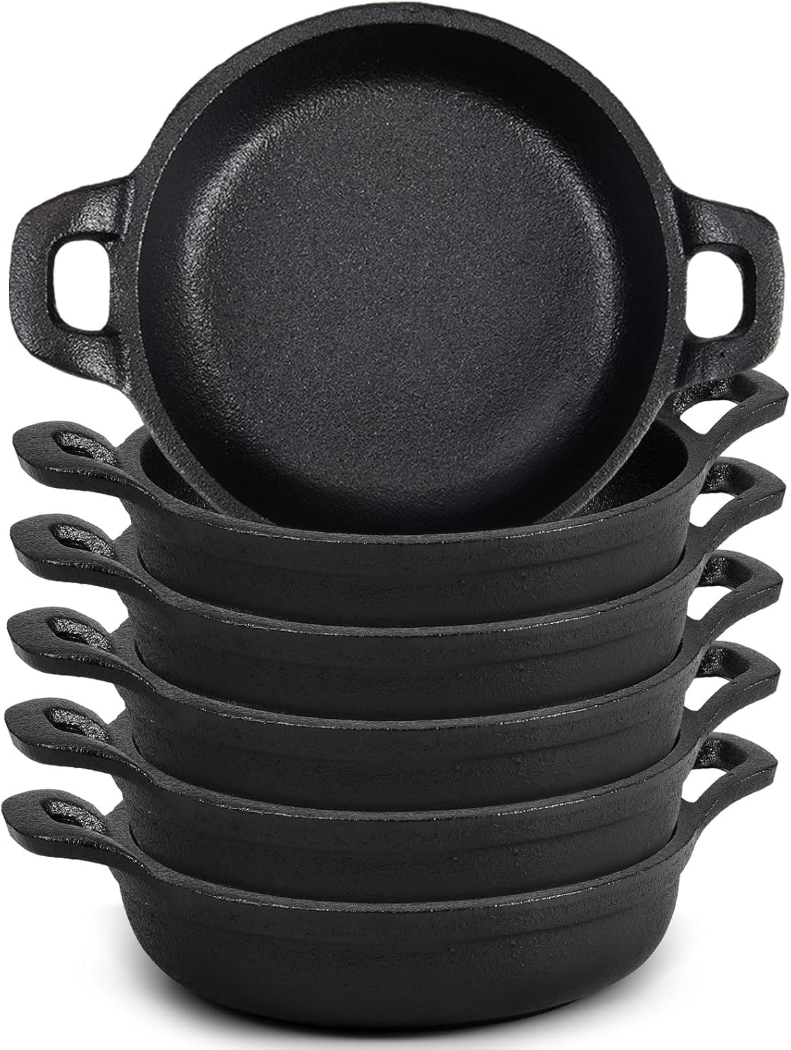 Ziliny Mini Cast Iron Skillets 5 x 5 x 1.3 Inch Cast Iron Pan Small Ramekin Set Black Casserole Dish Cookware Oven Safe Mini Skillets for Kitchen Indoor Outdoor Picnic (6 Pack)