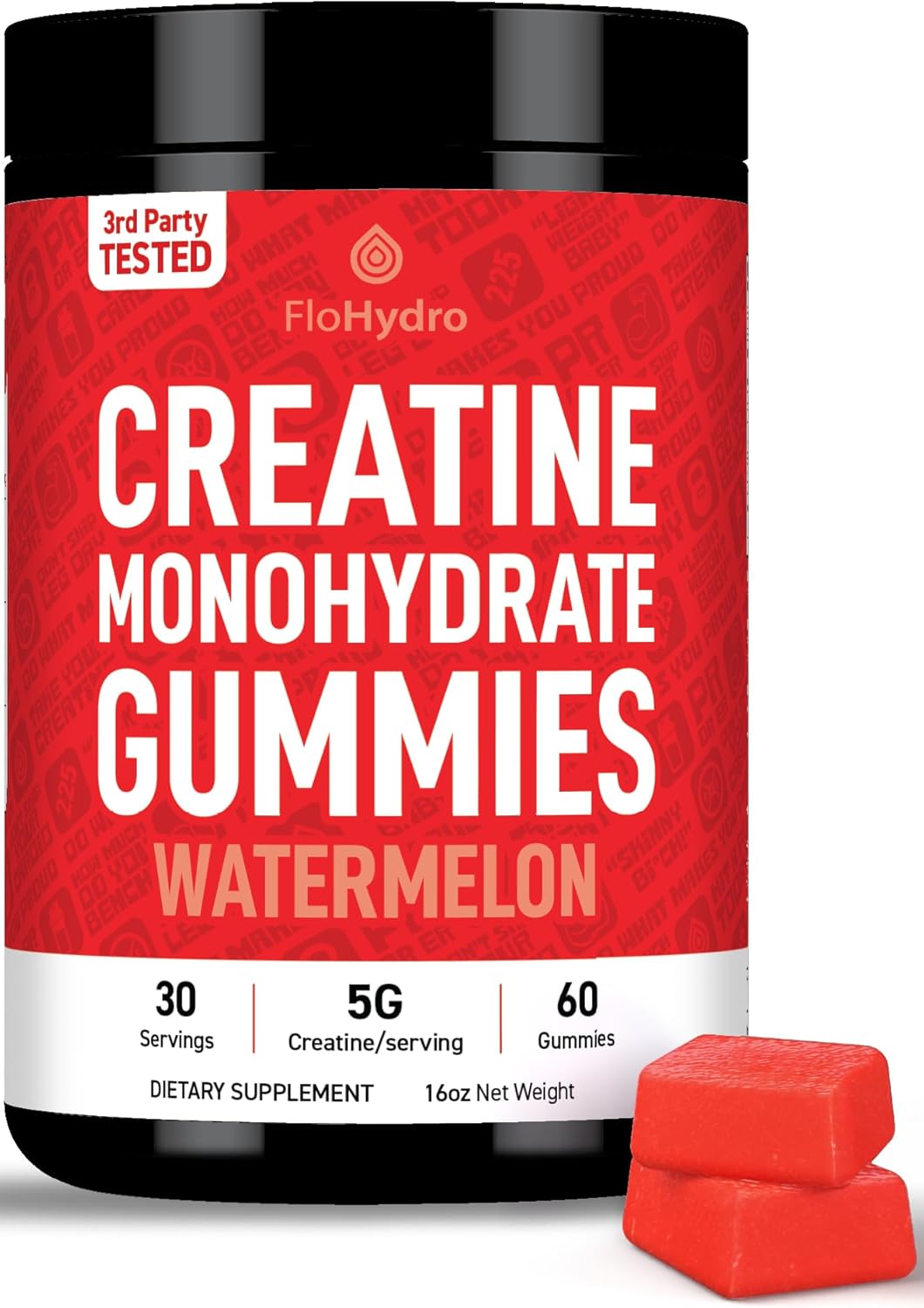 FloHydro Creatine Monohydrate Gummies | 5g Creatine Monohydrate per Serving | creatine Gummies with Zero Sugar | 3rd-Party Lab Tested | 30 Servings | Clean Ingredients