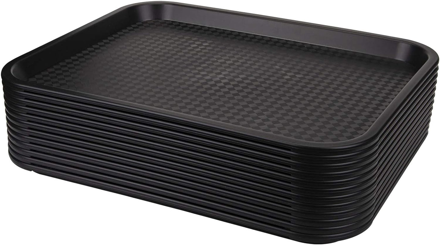 Yarlung 12 Pack Fast Food Tray, 13.7 x 10.5 Inch Plastic Restaurant Serving Tray Cafeteria Trays for Coffee Table, Kitchen, Party, Black