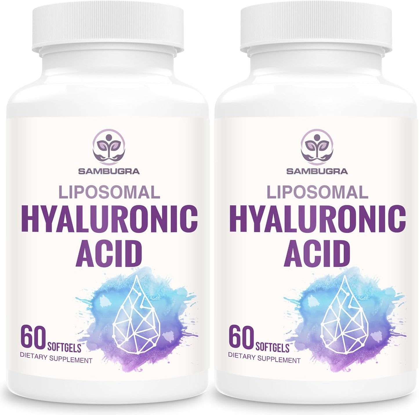 Sambugra Liposomal Hyaluronic Acid 1000mg, High BioavailabilityHyaluronic Acid Capsules, Dietary Supplement Support Skin and Bones, 120 Capsules (Pack of 2)